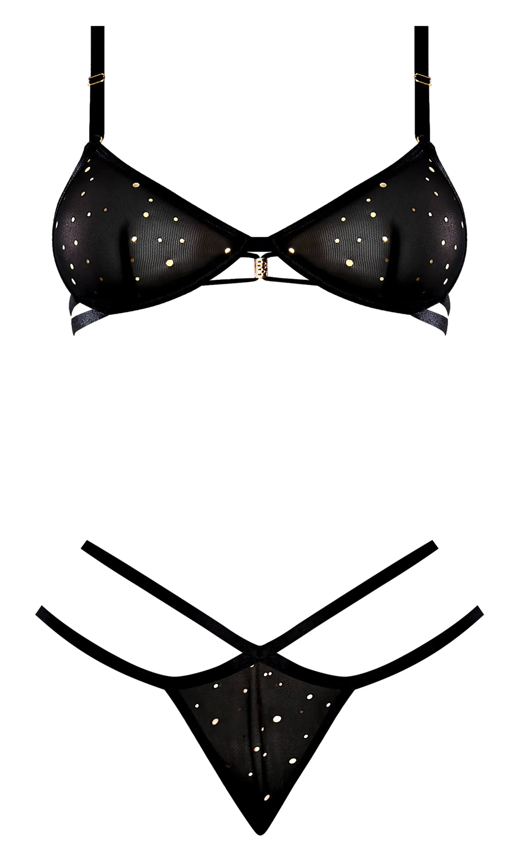 Glitz & Glam Bra & Thong Set Black L/XL Magic Silk Lingerie