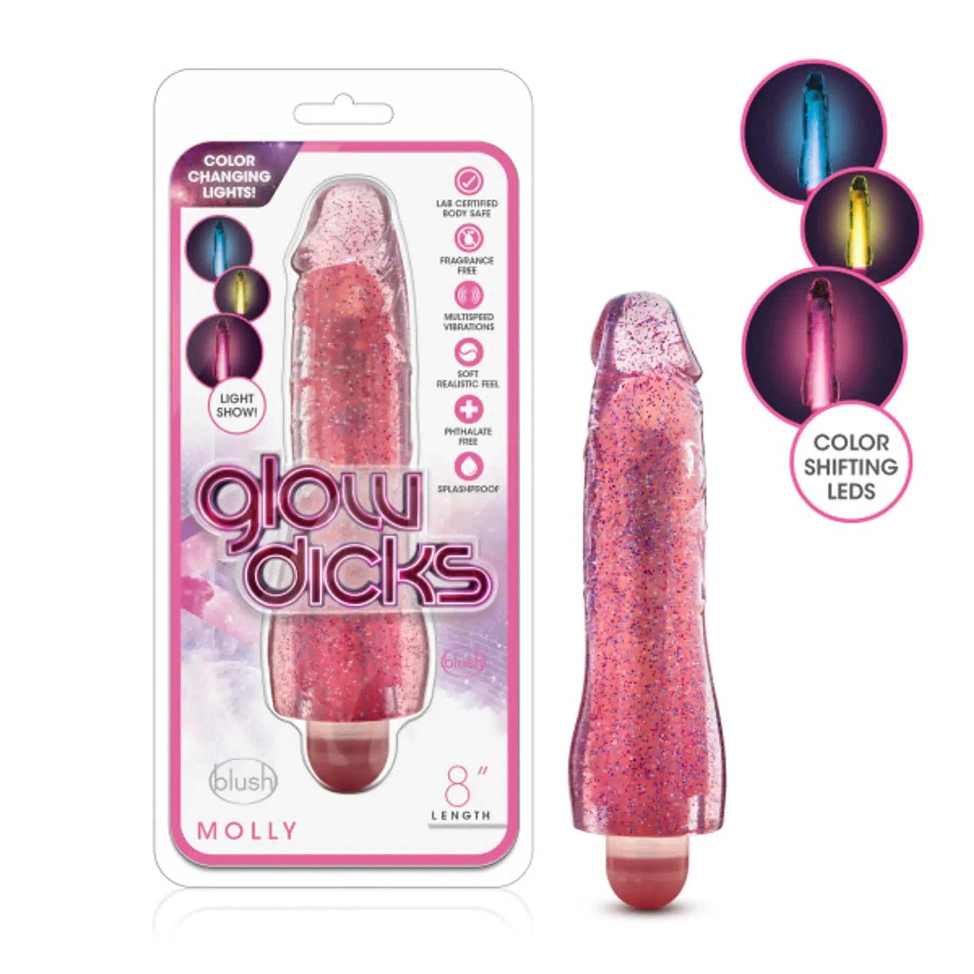 Glow Dicks Molly Glitter Vibrator Pink Blush Novelties