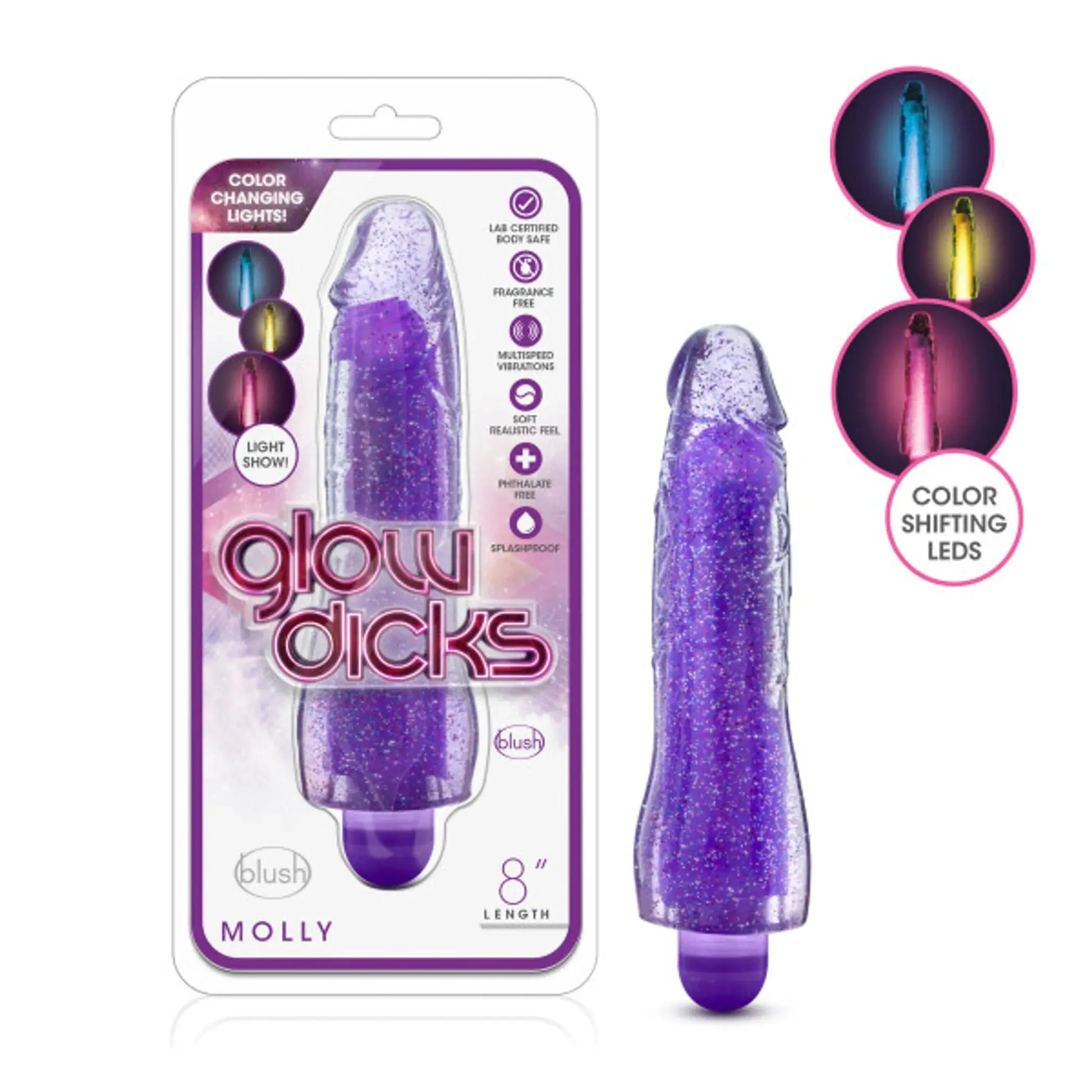 Glow Dicks Molly Glitter Vibrator Purple Blush Novelties