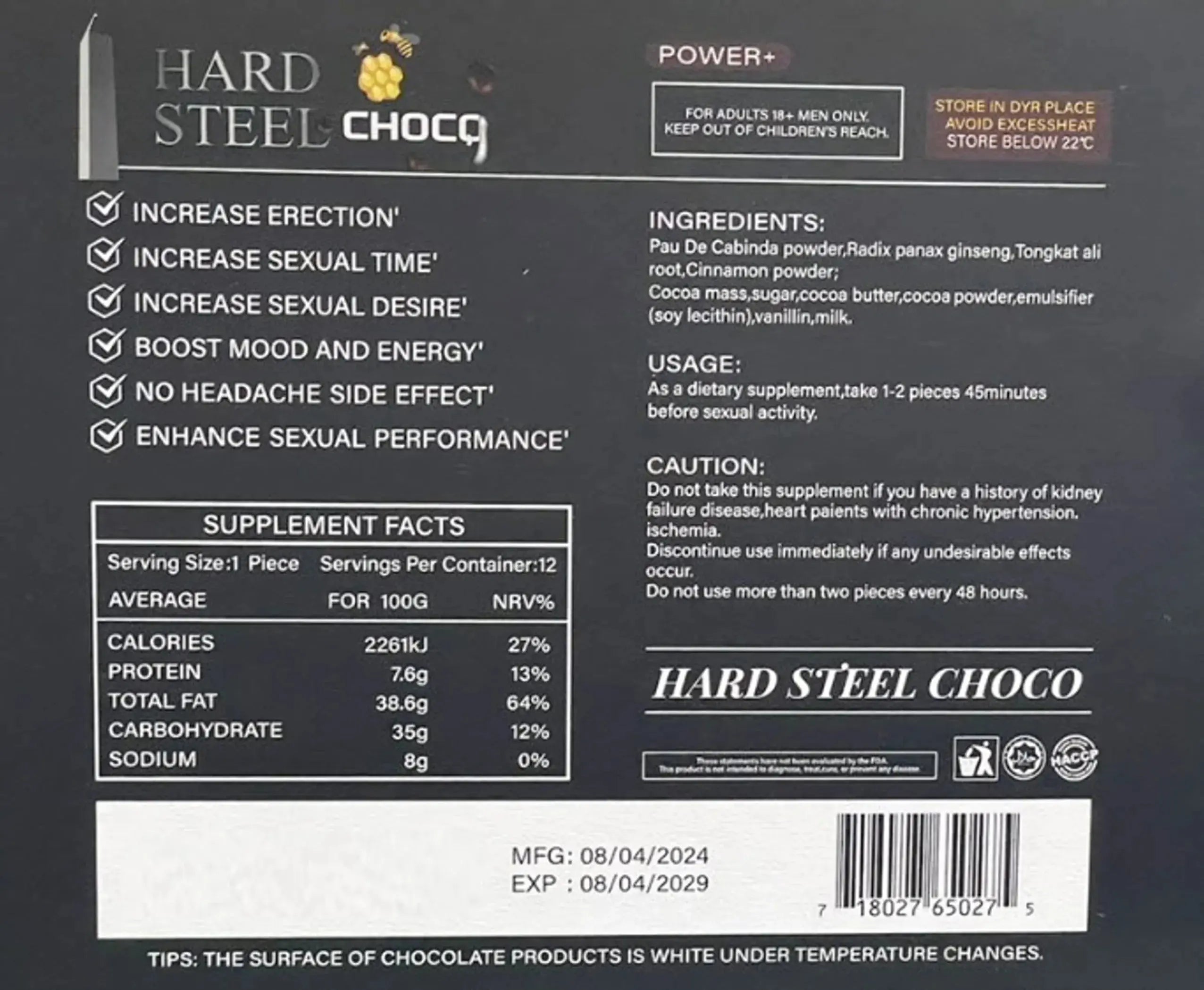 Hard Steel Sexual Enhancement Chocolate Supercore Products Group