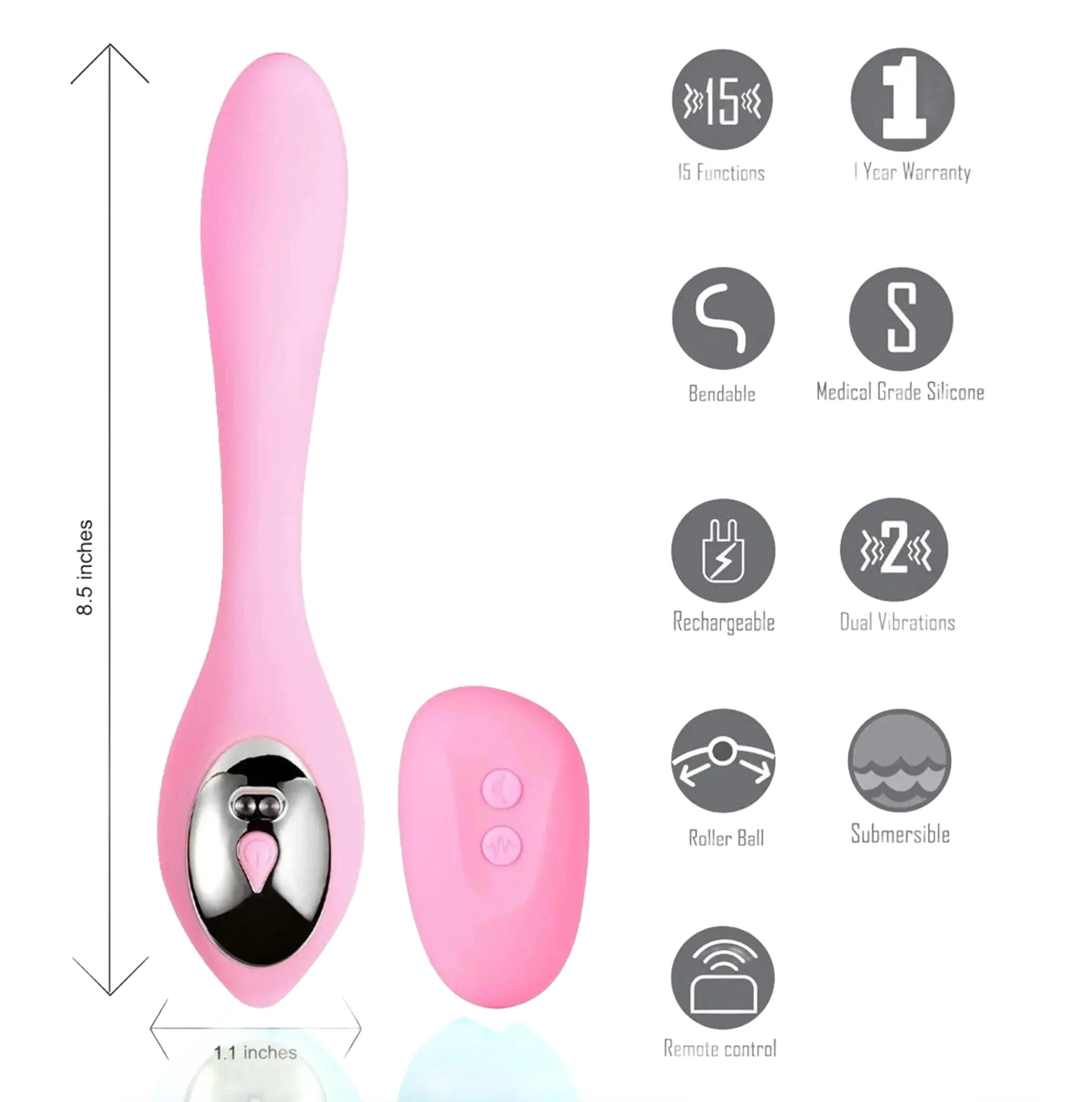HARMONIE PINK BENDABLE DUAL VIBRATOR W/ REMOTE CONTROL Maia Toys