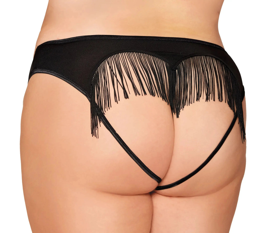 Heart Back Panty With Fringe Black Dream Girl Lingerie
