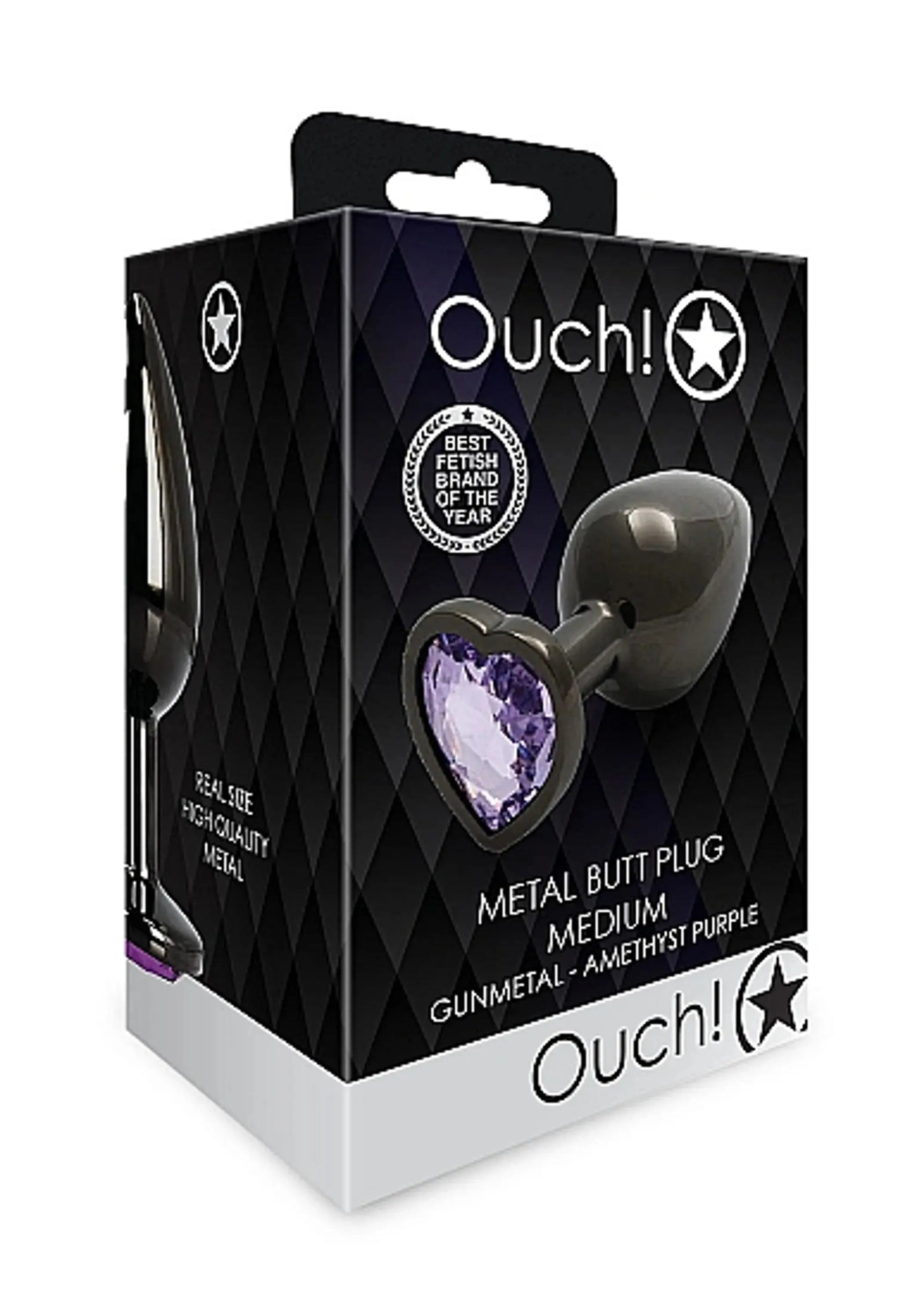 Heart Gem Butt Plug Medium Gunmetal Amethyst SHOTS AMERICA