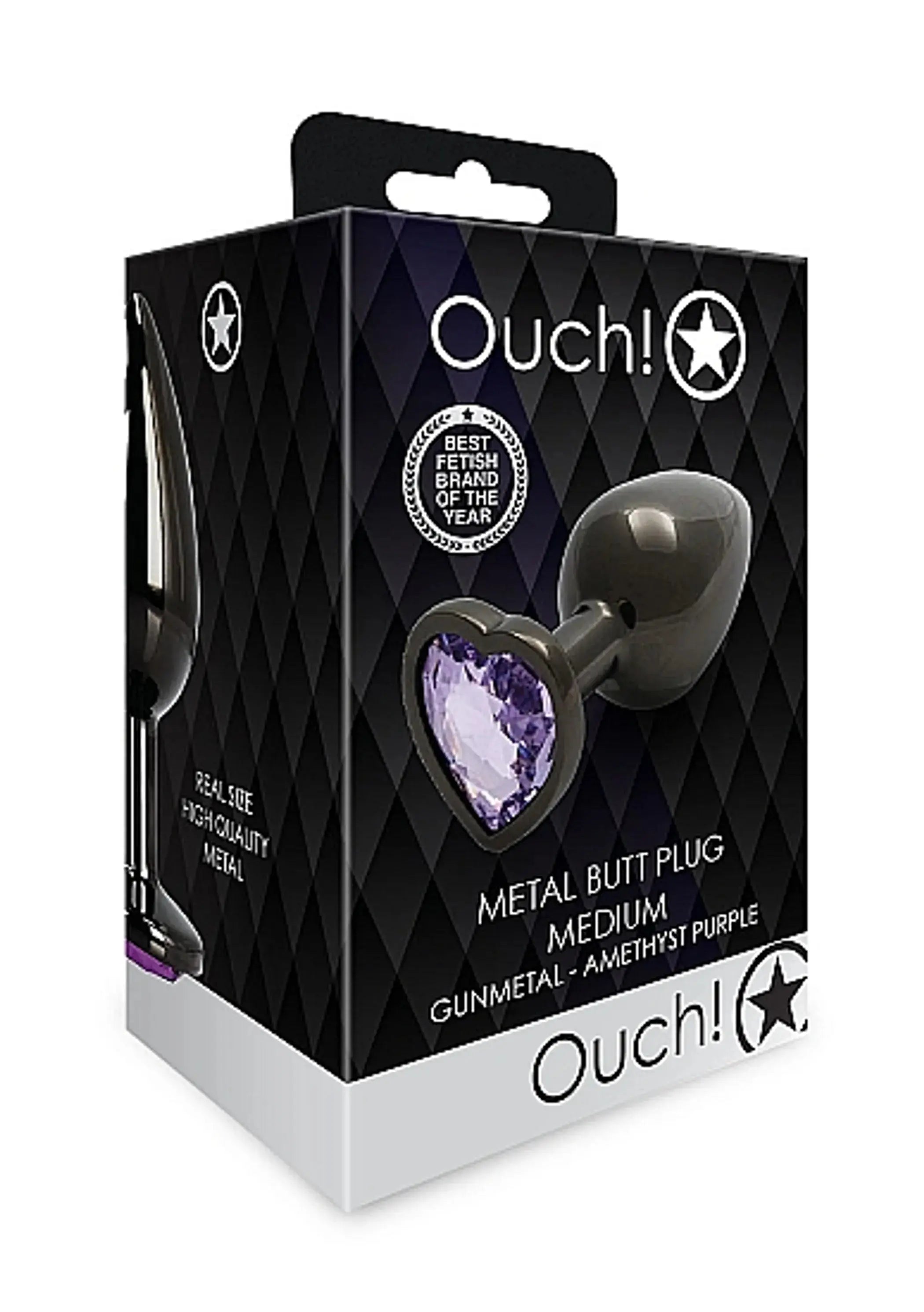 Heart Gem Butt Plug Medium Gunmetal Amethyst SHOTS AMERICA