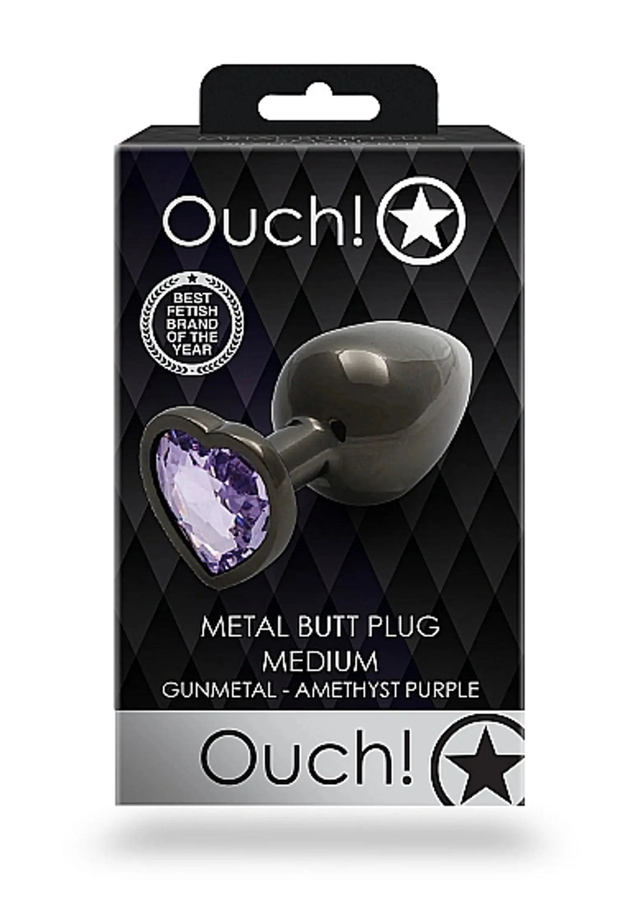 Heart Gem Butt Plug Medium Gunmetal Amethyst SHOTS AMERICA