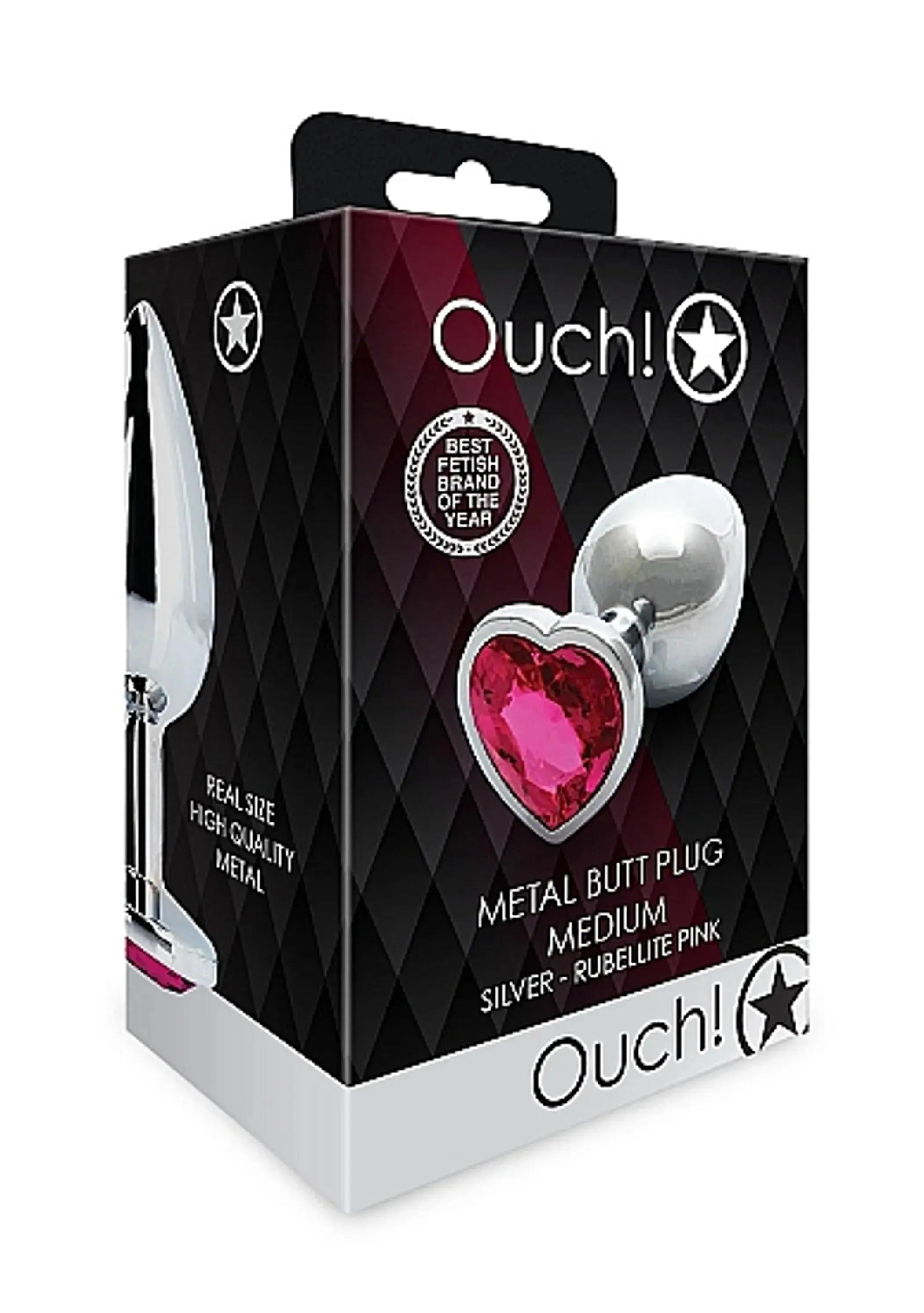 Heart Gem Butt Plug Medium Silver Rubellite Pink SHOTS AMERICA
