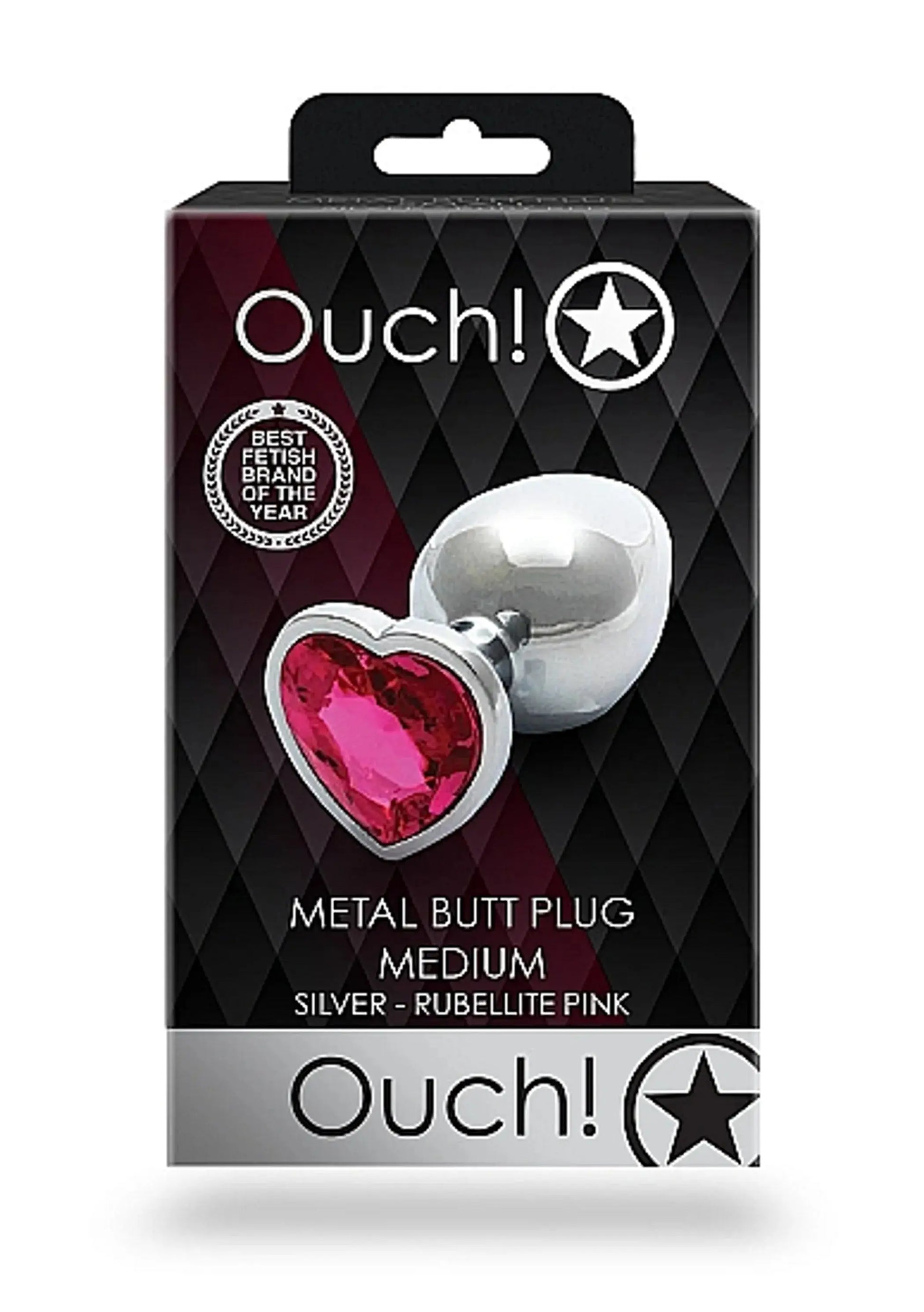 Heart Gem Butt Plug Medium Silver Rubellite Pink SHOTS AMERICA