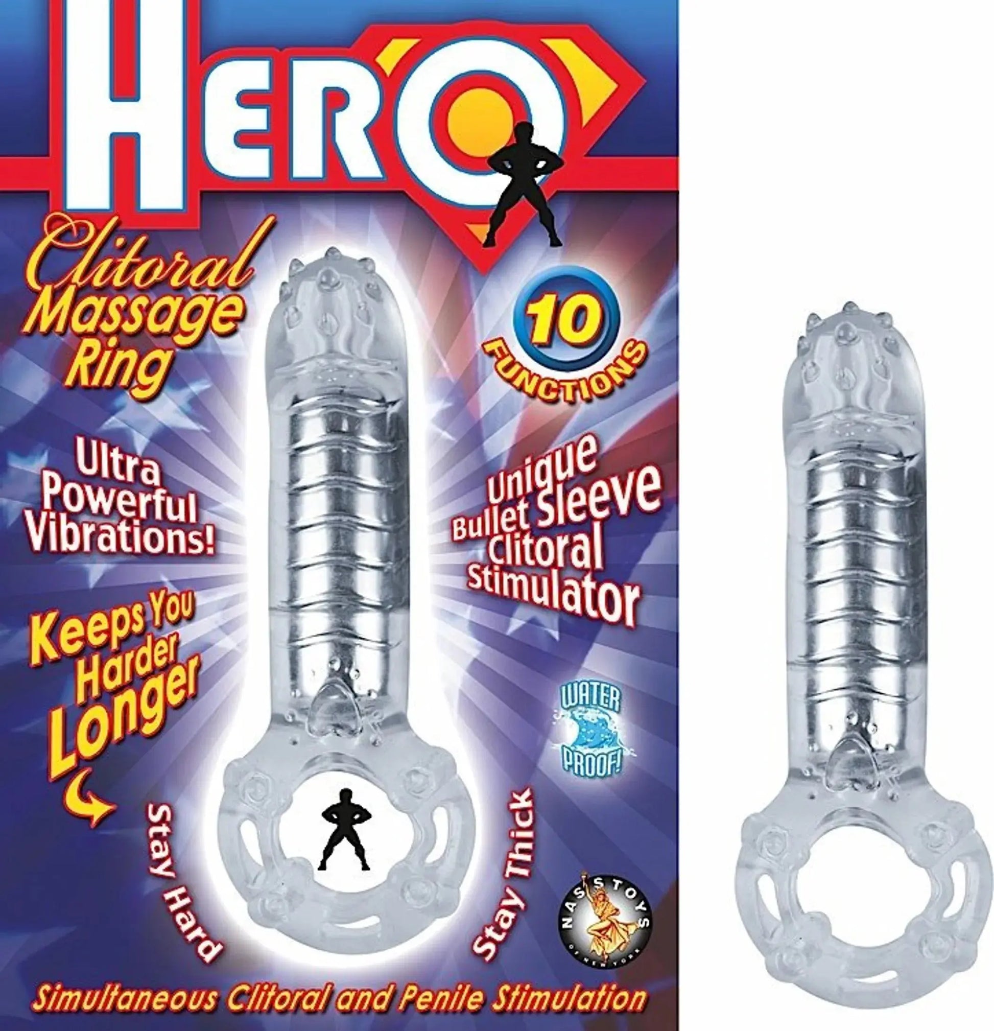 Hero Cock Ring & Clit Massager Clear Nasstoys