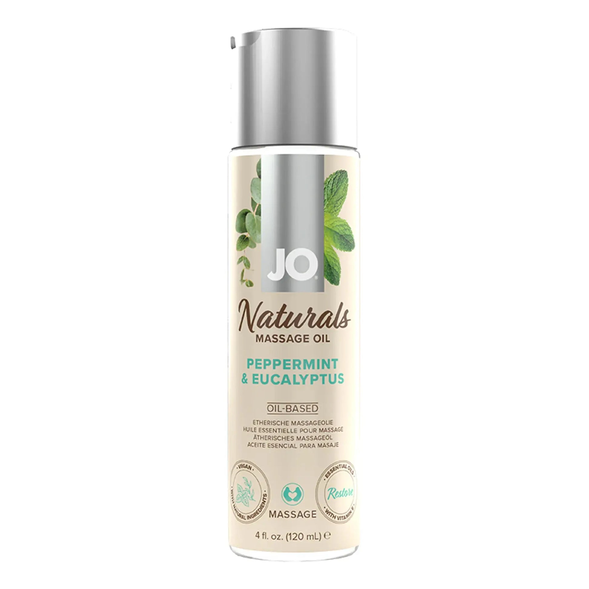 JO NATURALS MASSAGE OIL PEPPERMINT & EUCALYPTUS 4 OZ System JO