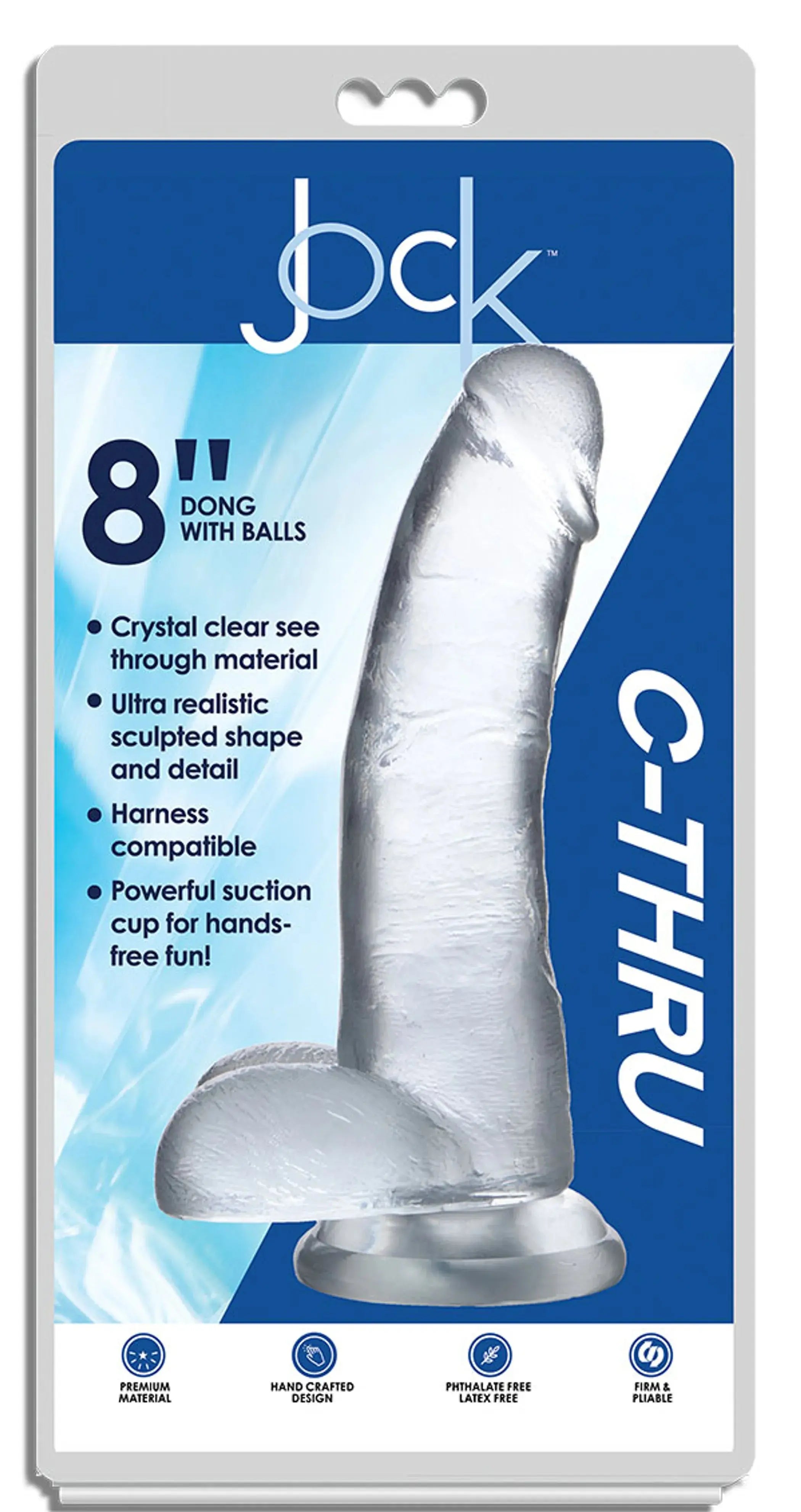 JOCK C-THRU 8IN CLEAR DILDO W/ BALLS TPE CURVE NOVELTIES