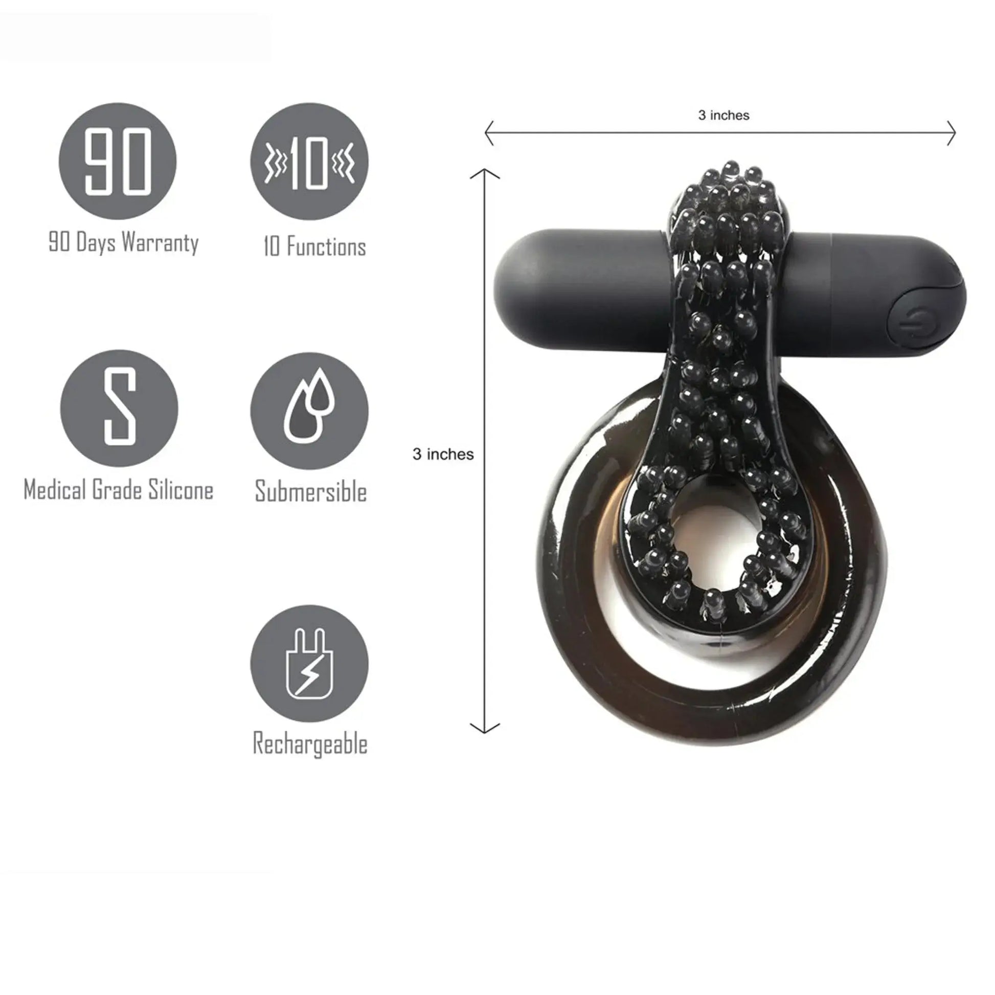 Jagger Rechargeable Vibrating Ring Black Sleeve Maia Toys
