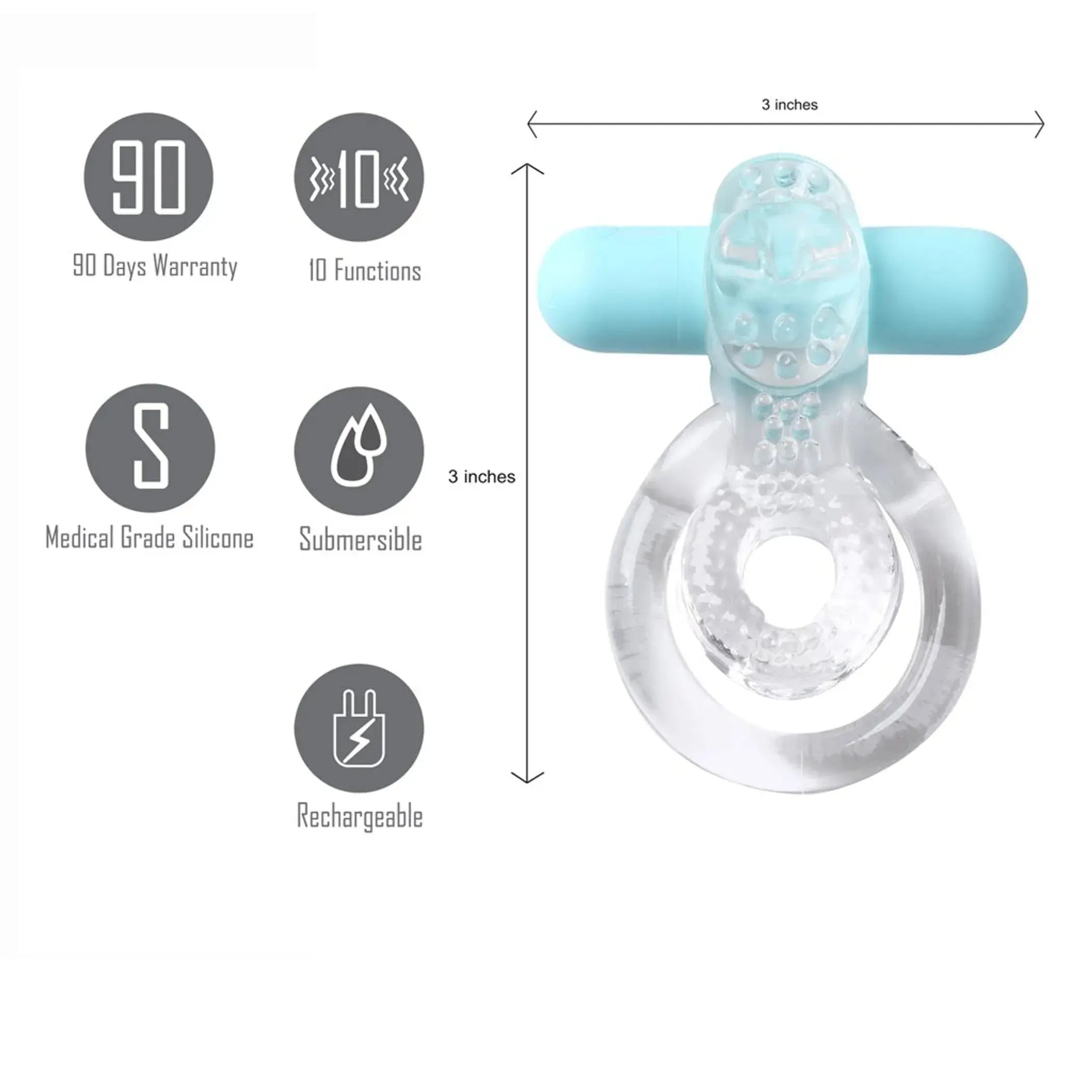 Jayden Rechargeable Vibrating Love Ring Clear Sleeve Maia Toys
