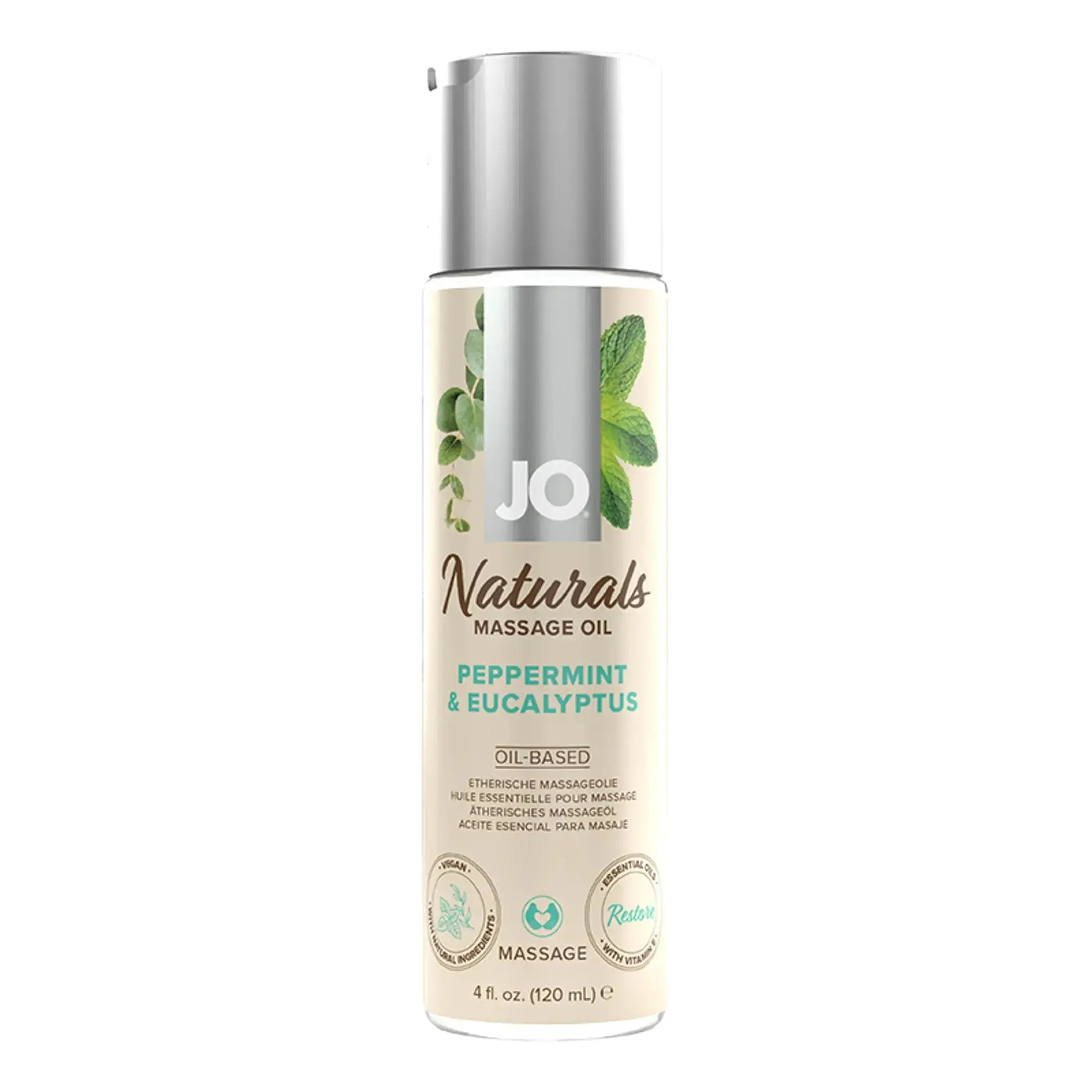 JO NATURALS MASSAGE OIL PEPPERMINT & EUCALYPTUS 4 OZ System JO