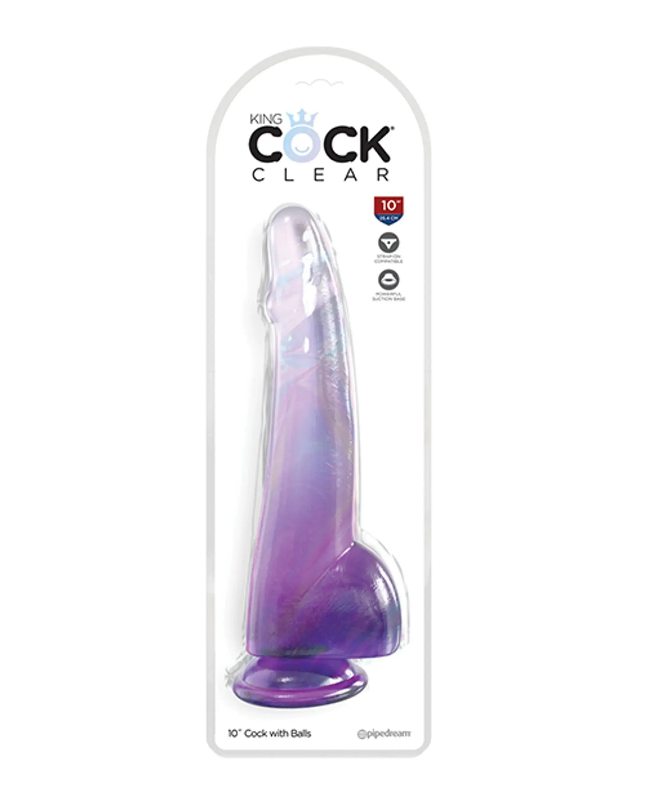 KING COCK CLEAR 10IN W/ BALLS PURPLE Pipedream Products