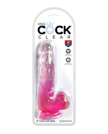 KING COCK CLEAR 6IN W/ BALLS PINK Pipedream Products
