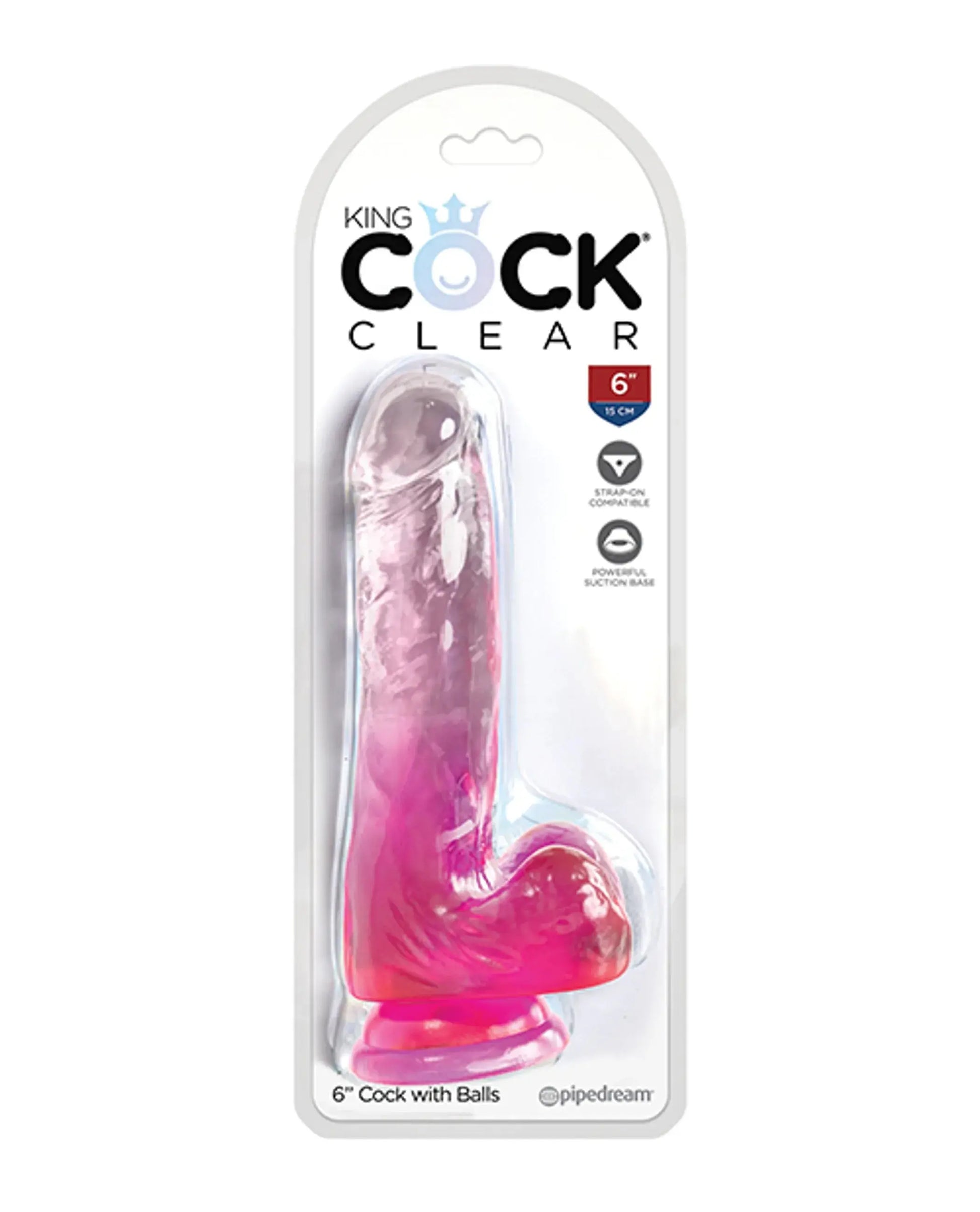 KING COCK CLEAR 6IN W/ BALLS PINK Pipedream Products