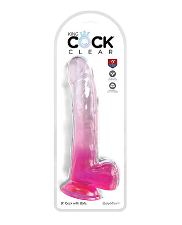 KING COCK CLEAR 9IN W/ BALLS PINK Pipedream Products
