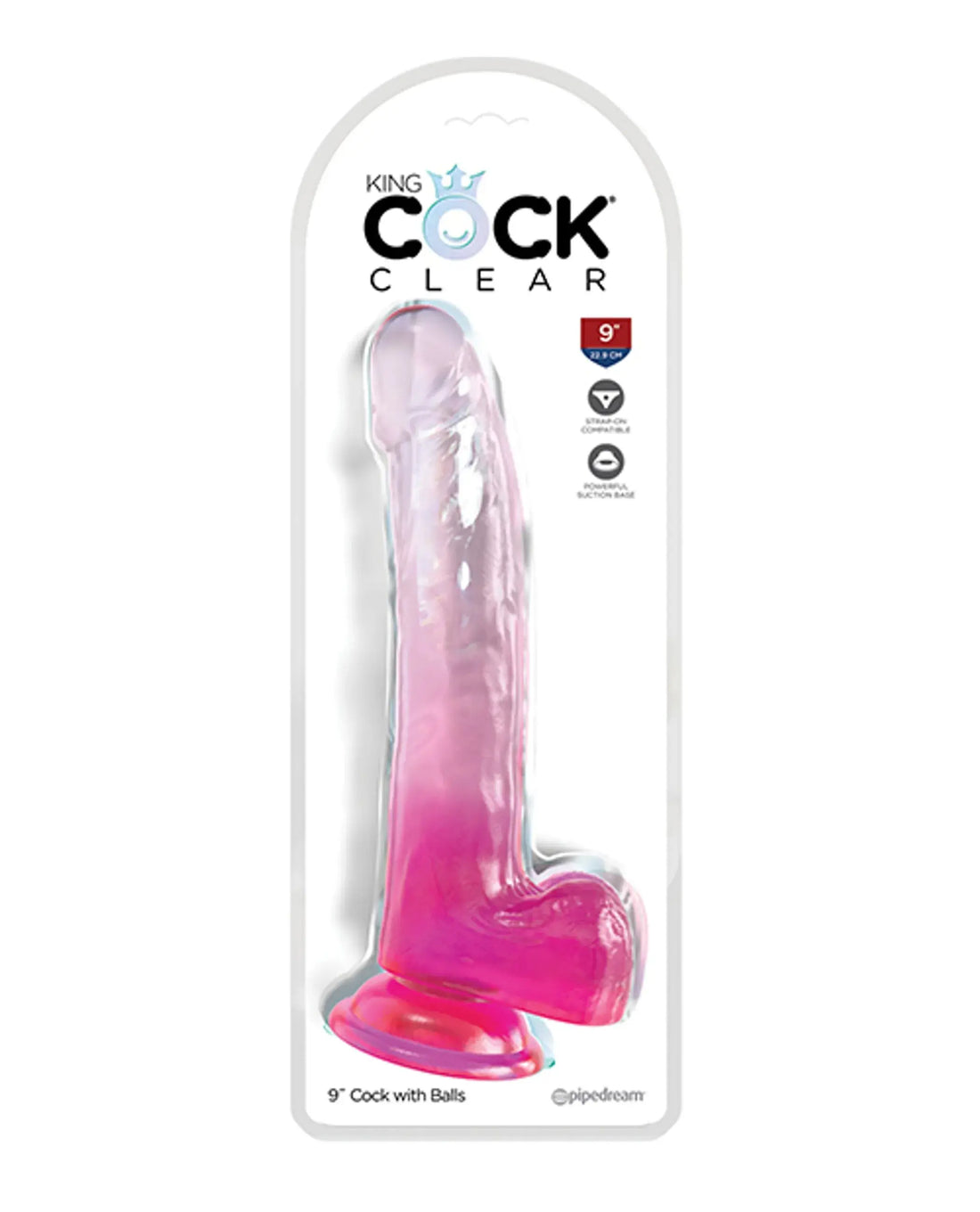 KING COCK CLEAR 9IN W/ BALLS PINK Pipedream Products