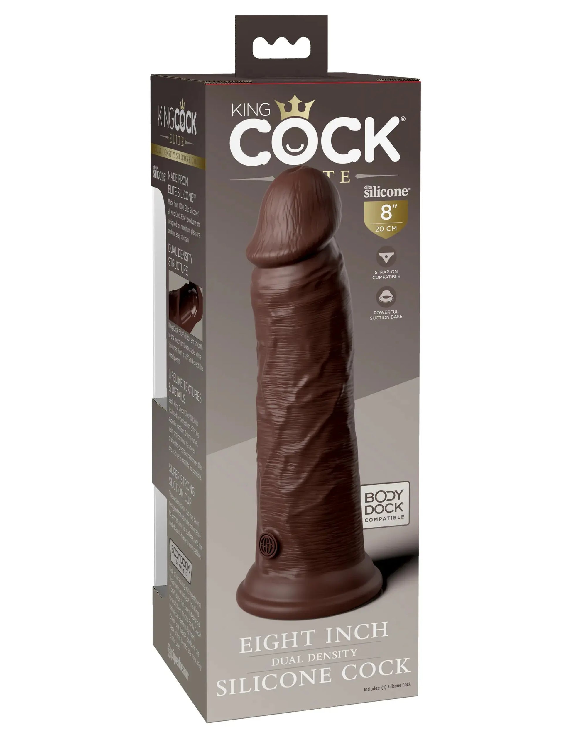 KING COCK ELITE 8 IN DUAL DENSITY BROWN Pipedream Products