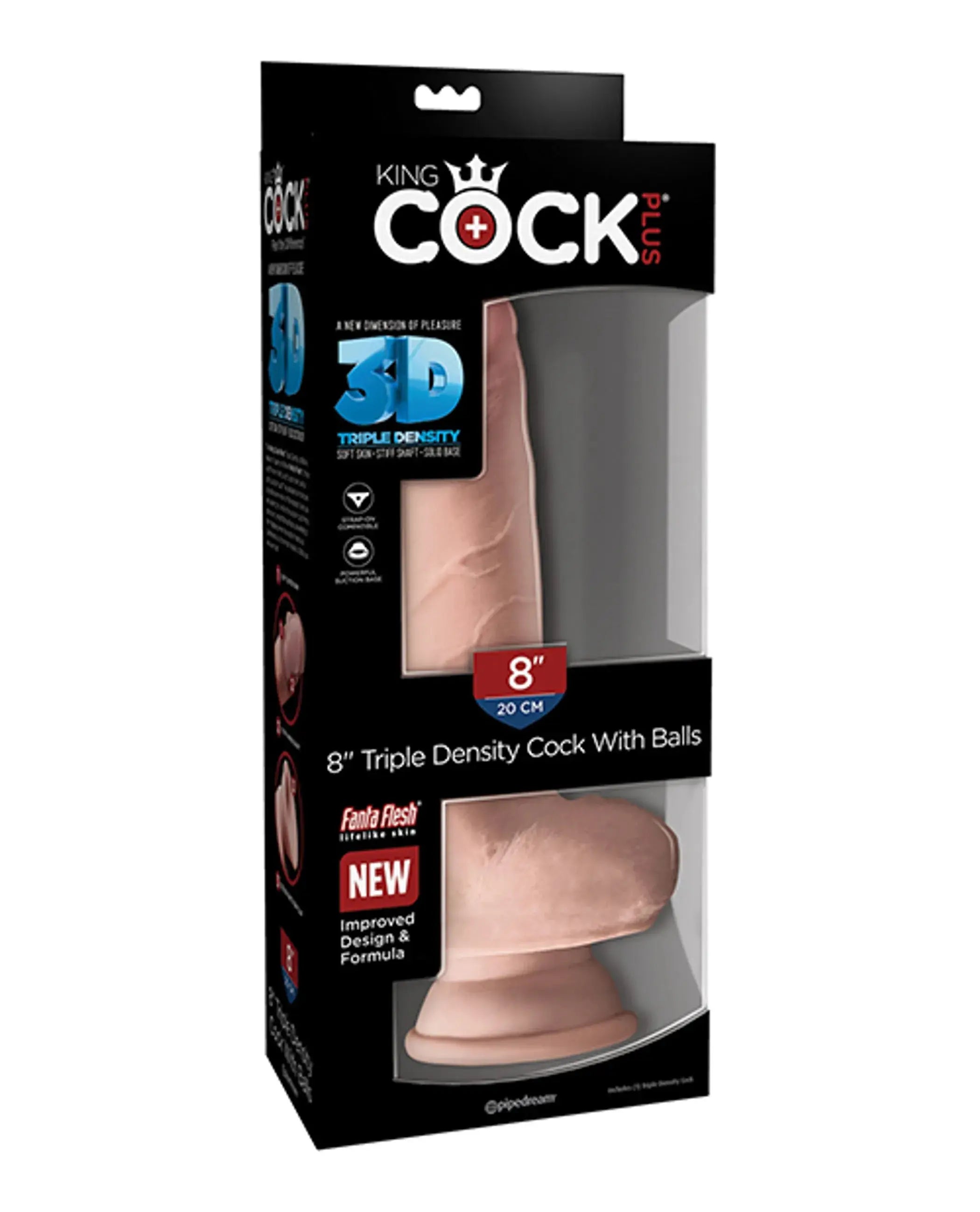 KING COCK PLUS 8 IN TRIPLE DENSITY W/ BALLS LIGHT Pipedream Products