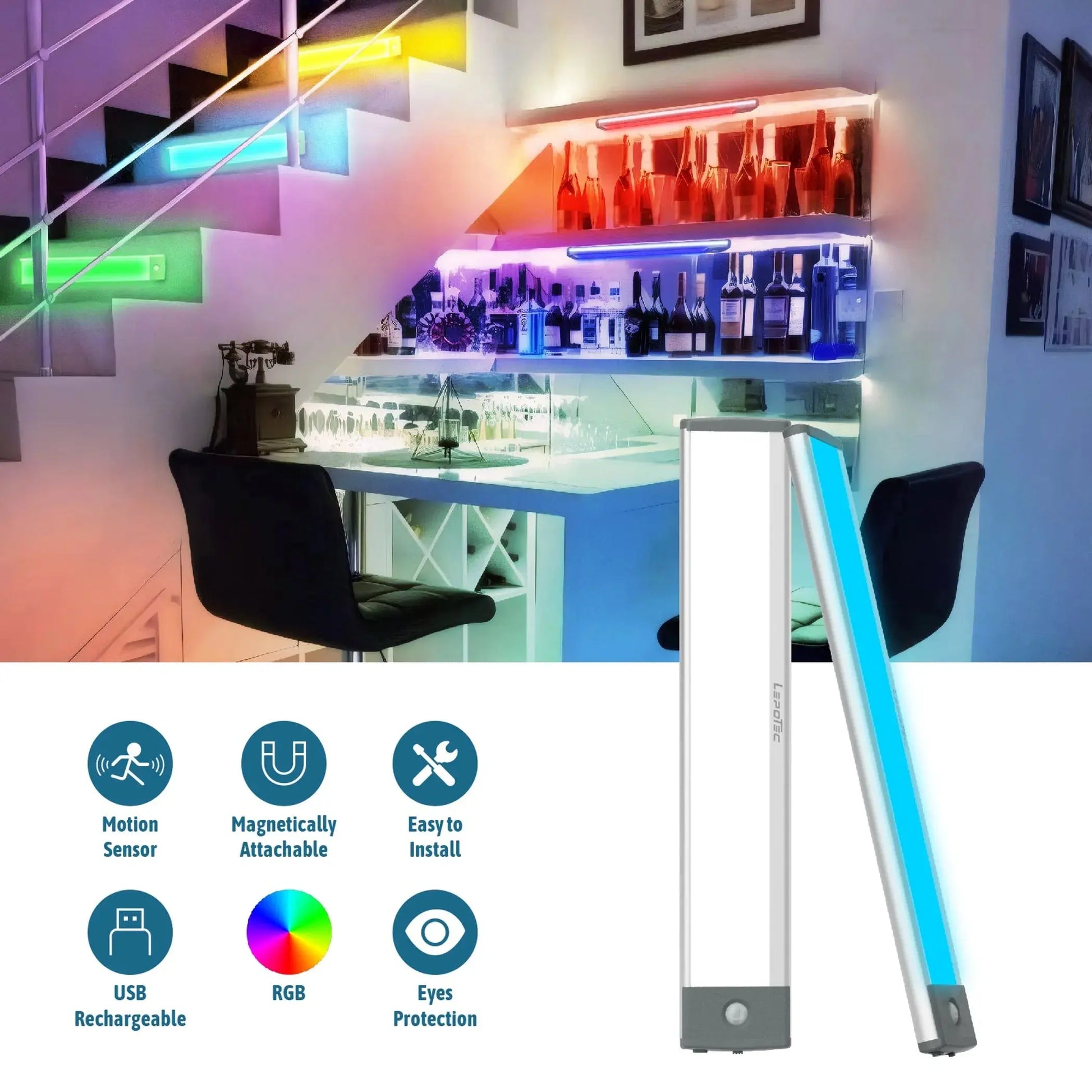 LED Motion Sensor RGB Color Changing Light Lepotec