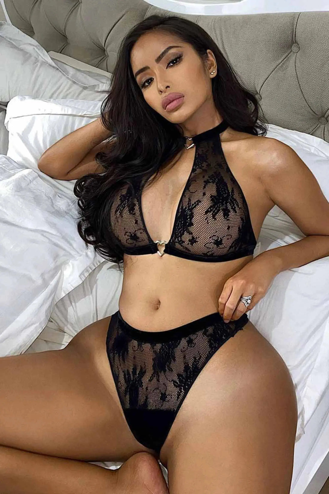 La Belle Fantastique Halter Open Bust Lace Lingerie Set La Belle Fantastique