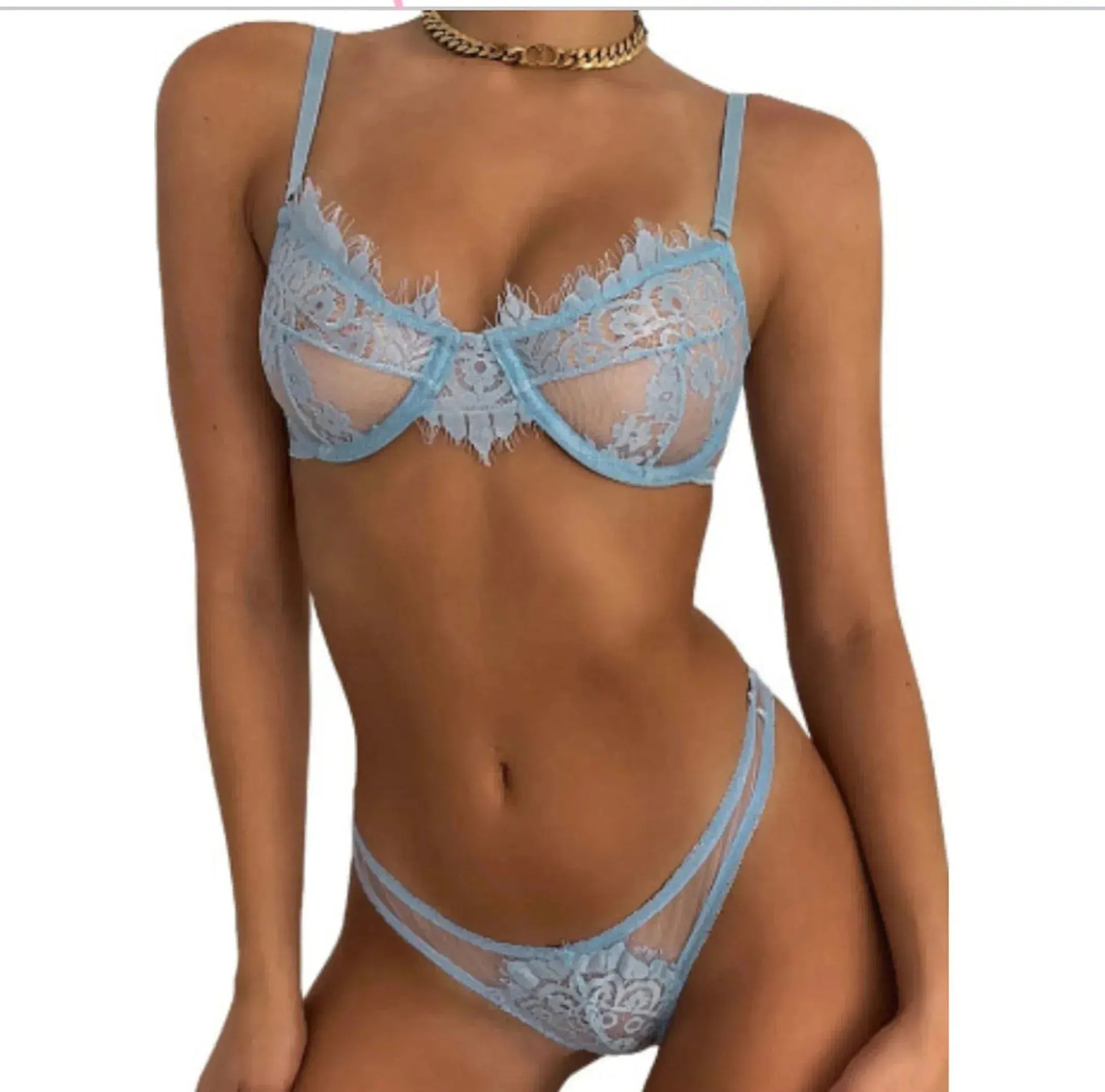 Lace See-Through Sheer Patch Bralette Set La Belle Fantastique