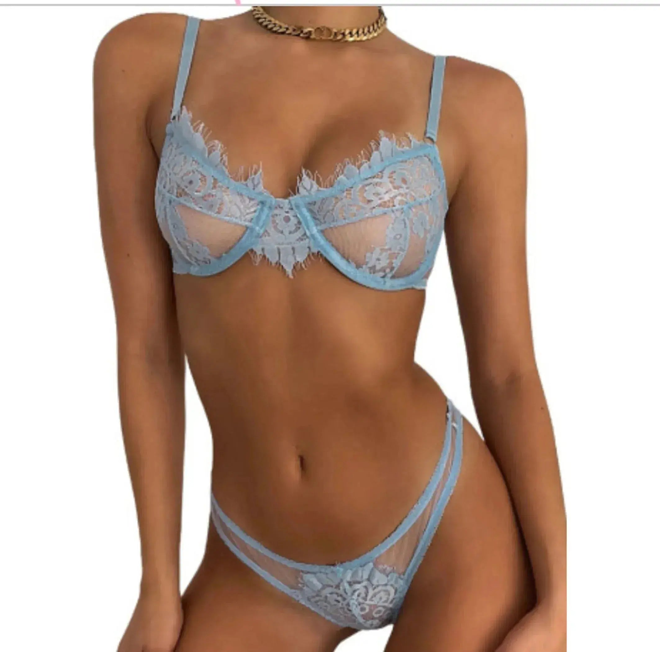 Lace See-Through Sheer Patch Bralette Set La Belle Fantastique