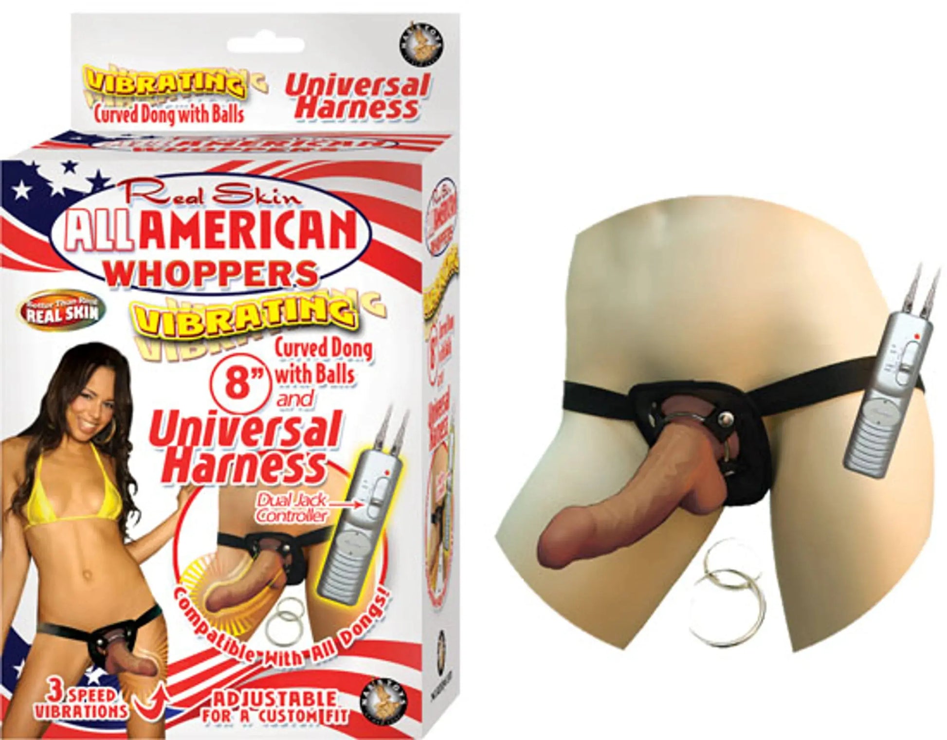 Latin American Whoppers 8in Vibrating Dong with Harness Nasstoys
