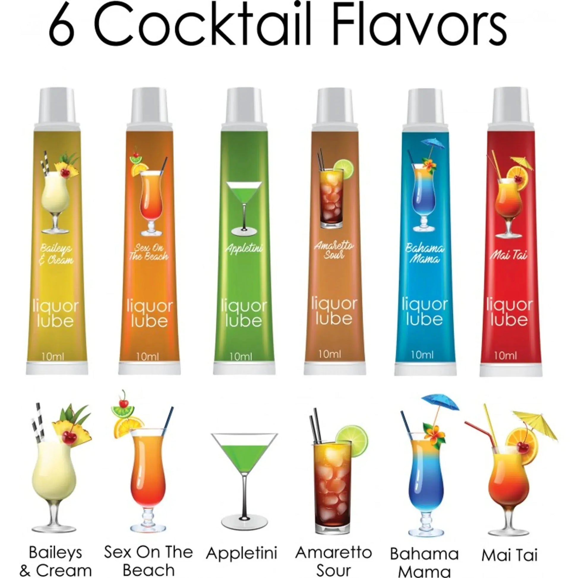 Liquor Lube 10ml Resealable Tubes 6 Assorted Flavors 72 Piece Display HOTT Products