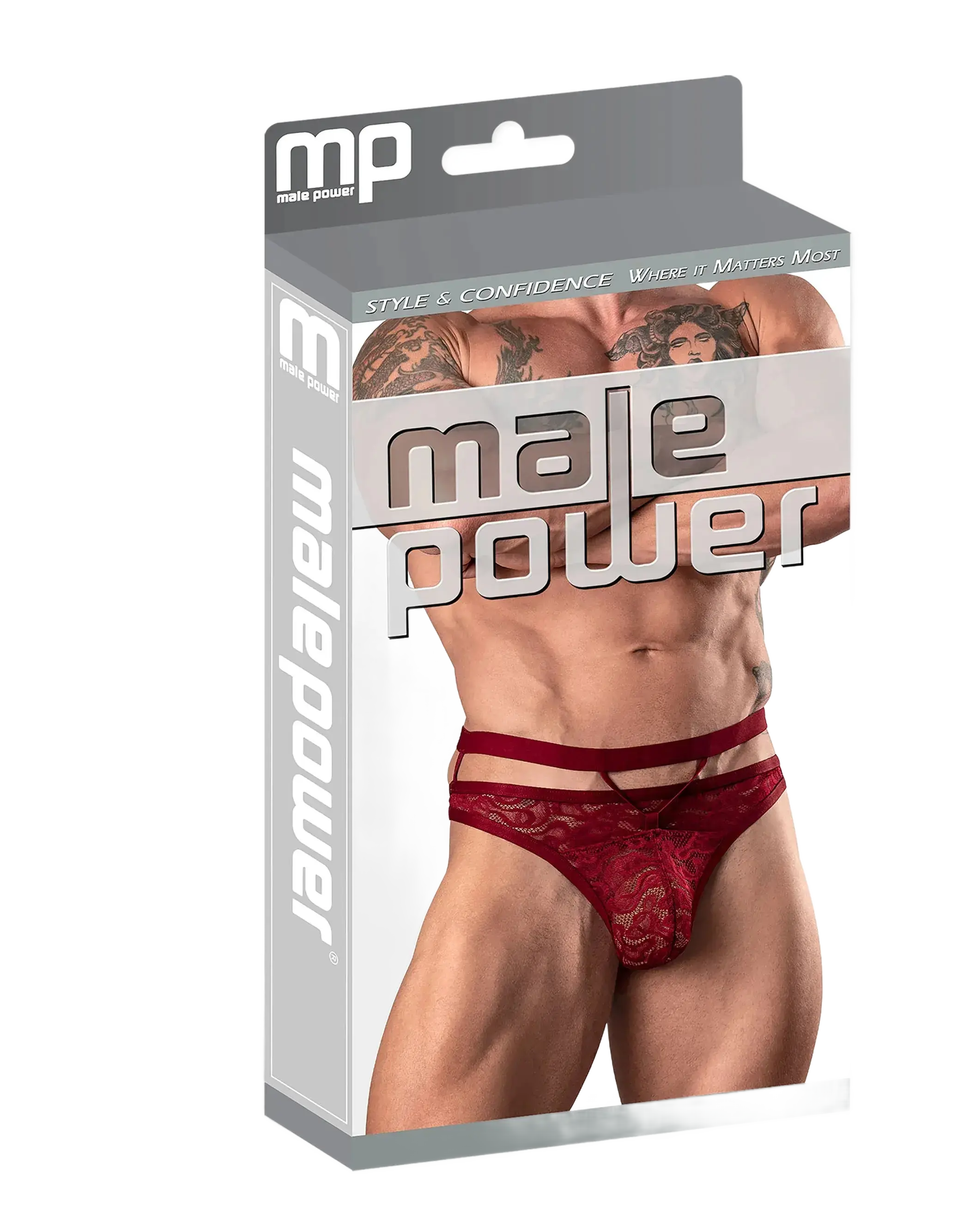 LUCIFER CUTOUT THONG BURGUNDY L/XL Male Power Lingerie