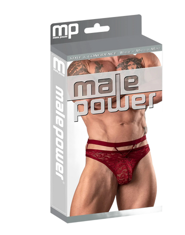 LUCIFER CUTOUT THONG BURGUNDY L/XL Male Power Lingerie