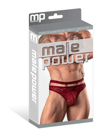 Lucifer Cutout Thong Burgundy S/M Male Power Lingerie