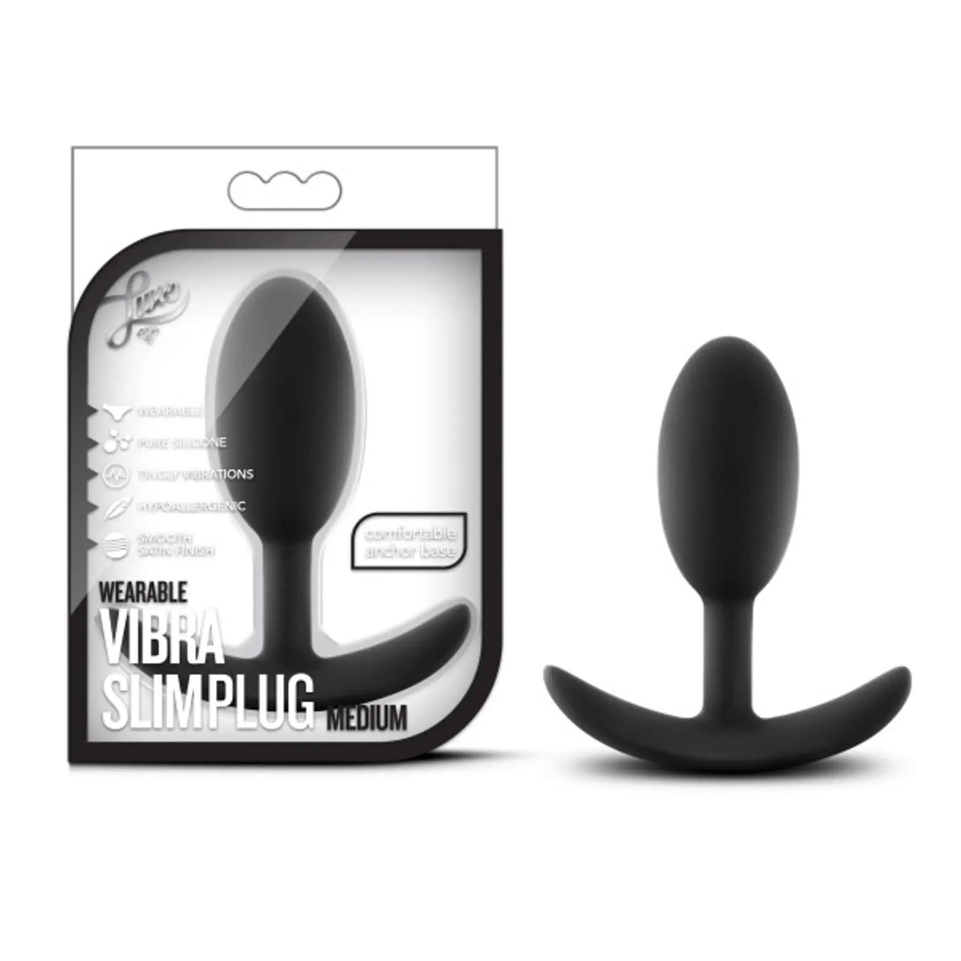 Luxe Wearable Vibra Slim Plug Medium Black Blush Novelties