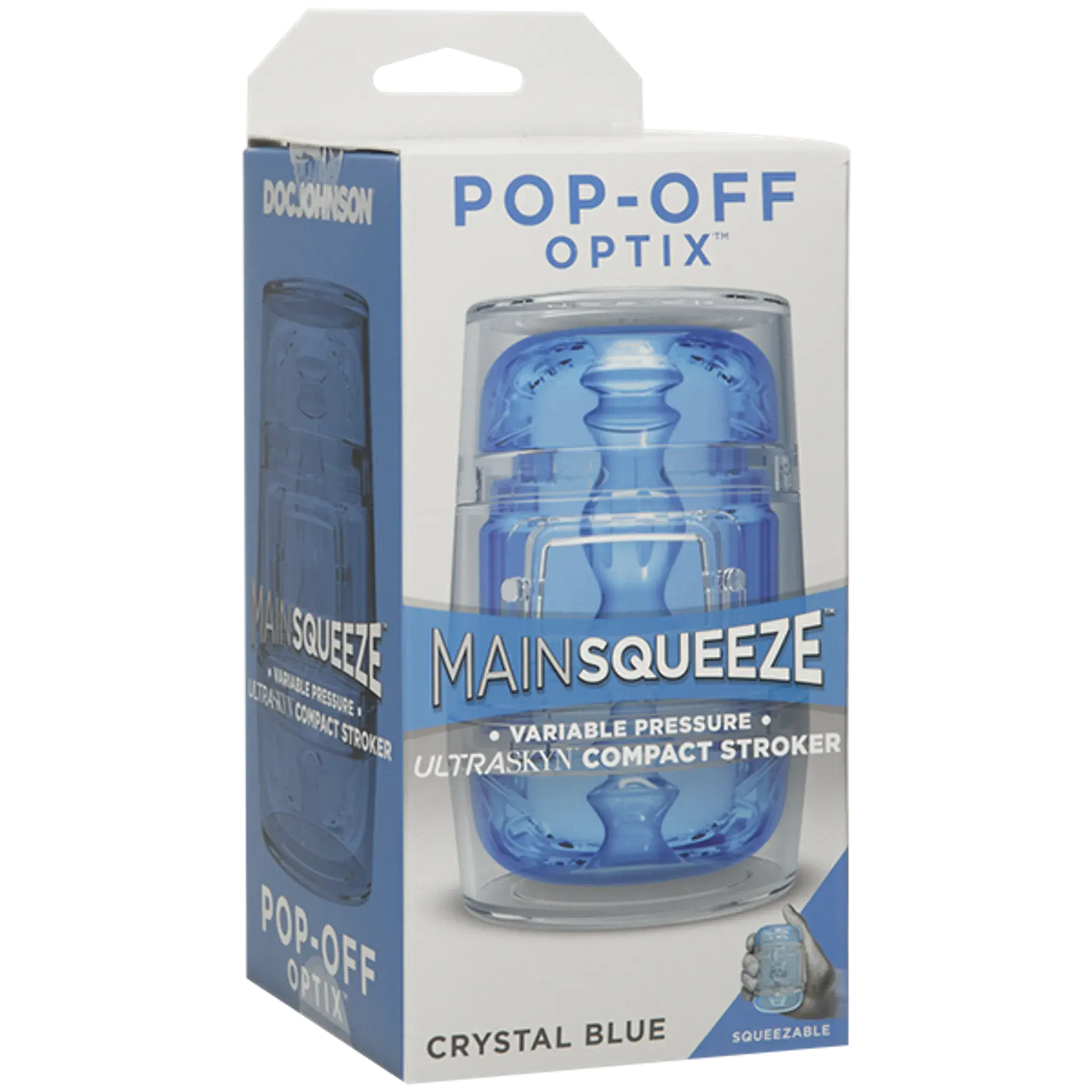MAIN SQUEEZE POP OFF OPTIX CRYSTAL BLUE STROKER Doc Johnson Novelties
