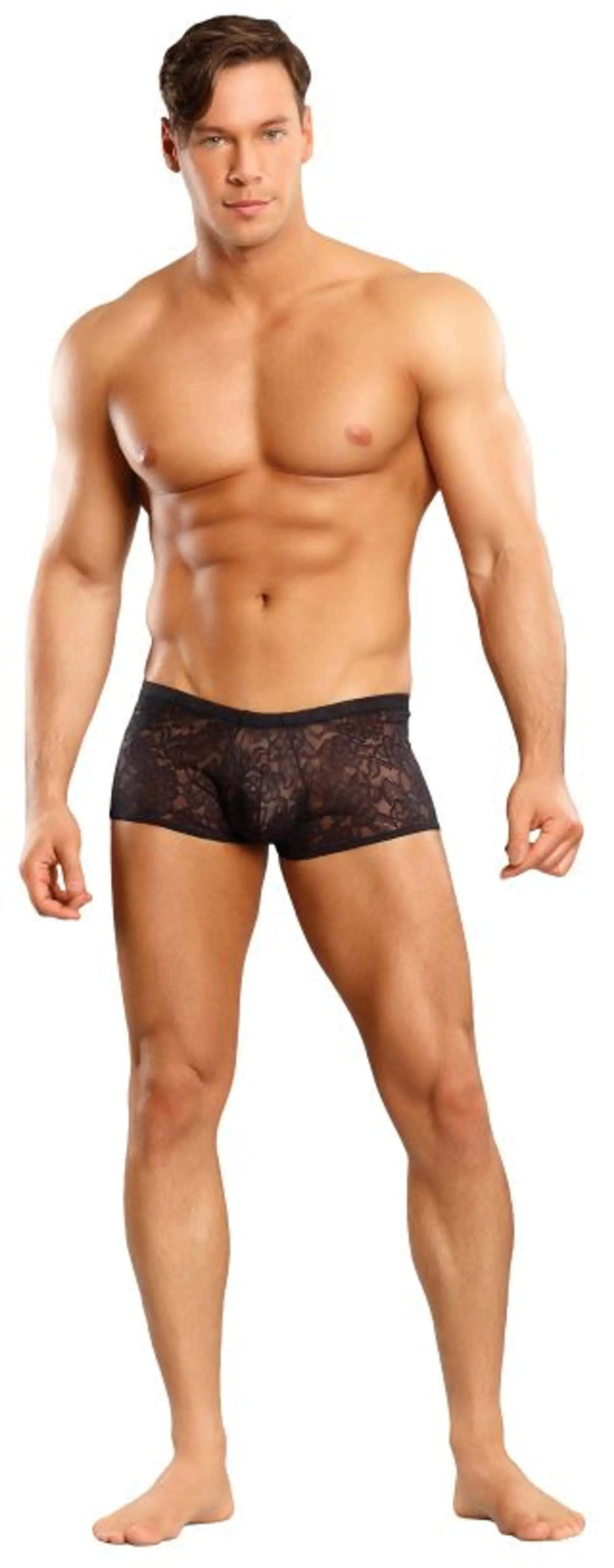 MINI SHORT STRETCH LACE BLACK Male Power Lingerie