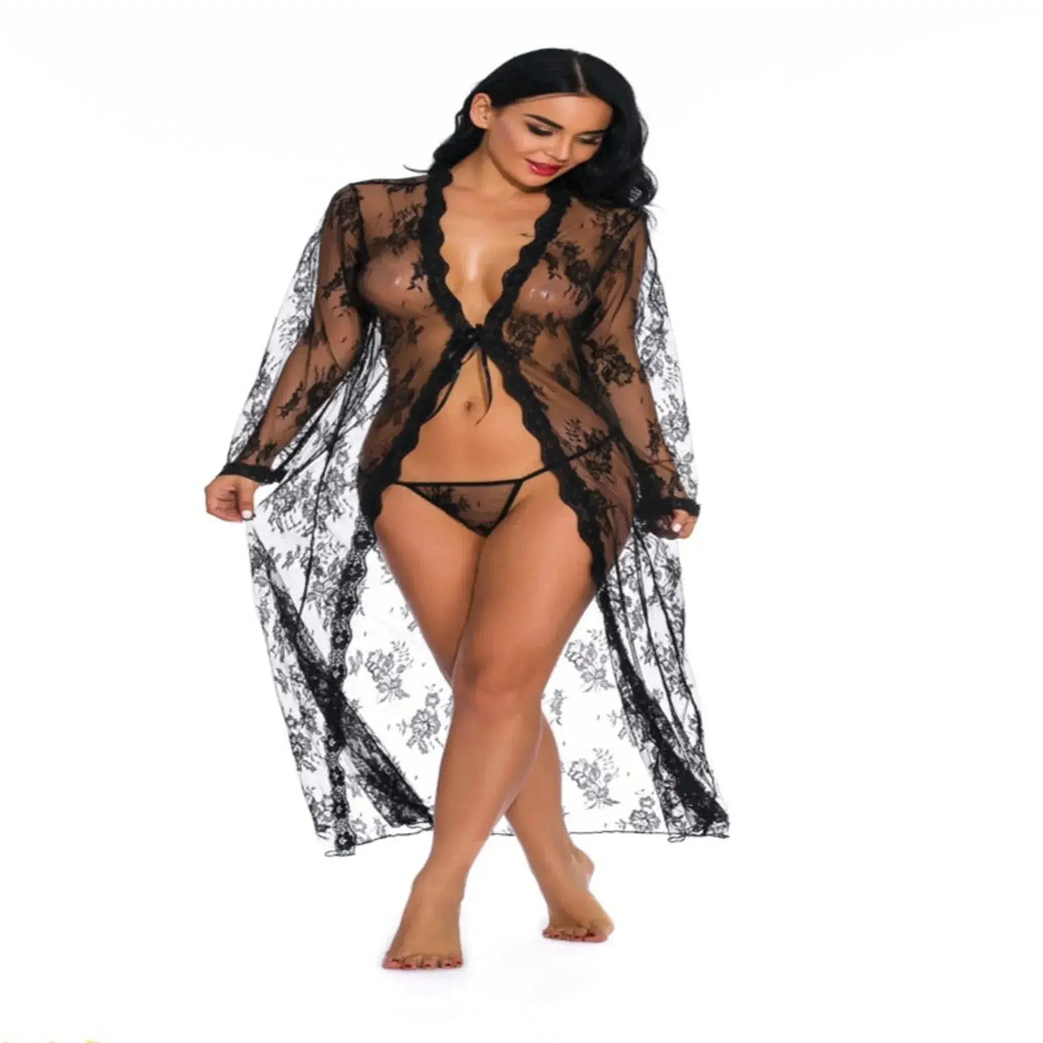 Madonna Solid Lace Deep V Long Sexy Nightdress La Belle Fantastique