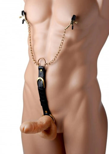 Master Series Penitentiary Nipple Clamps & Cock Ring Set Gold XR Brands