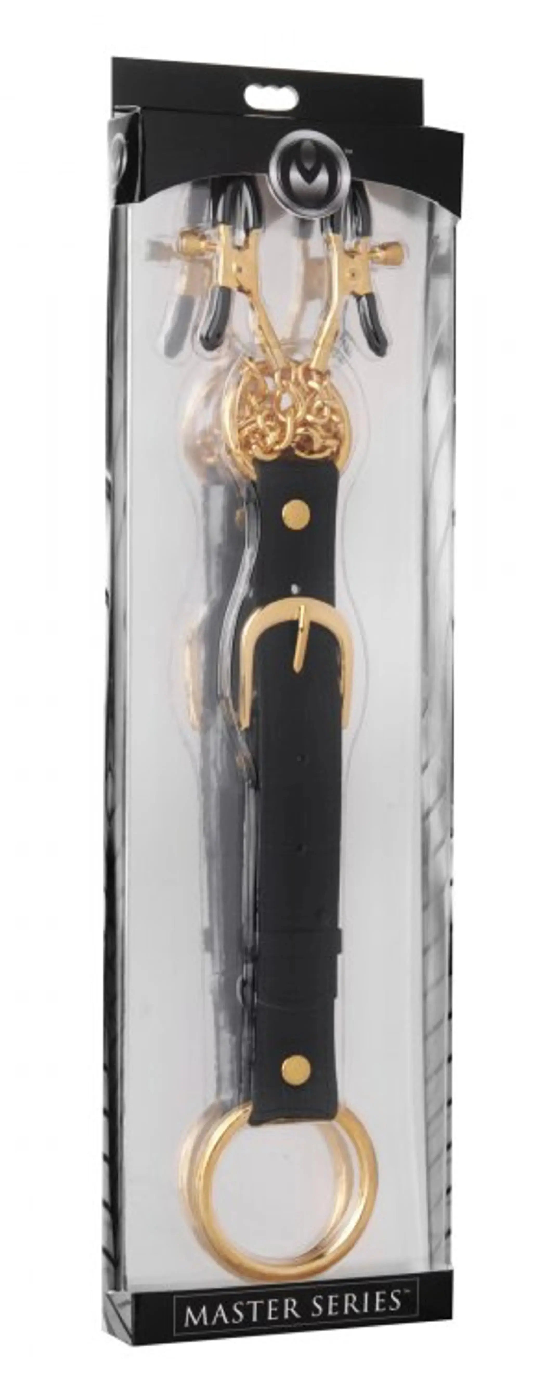Master Series Penitentiary Nipple Clamps & Cock Ring Set Gold XR Brands