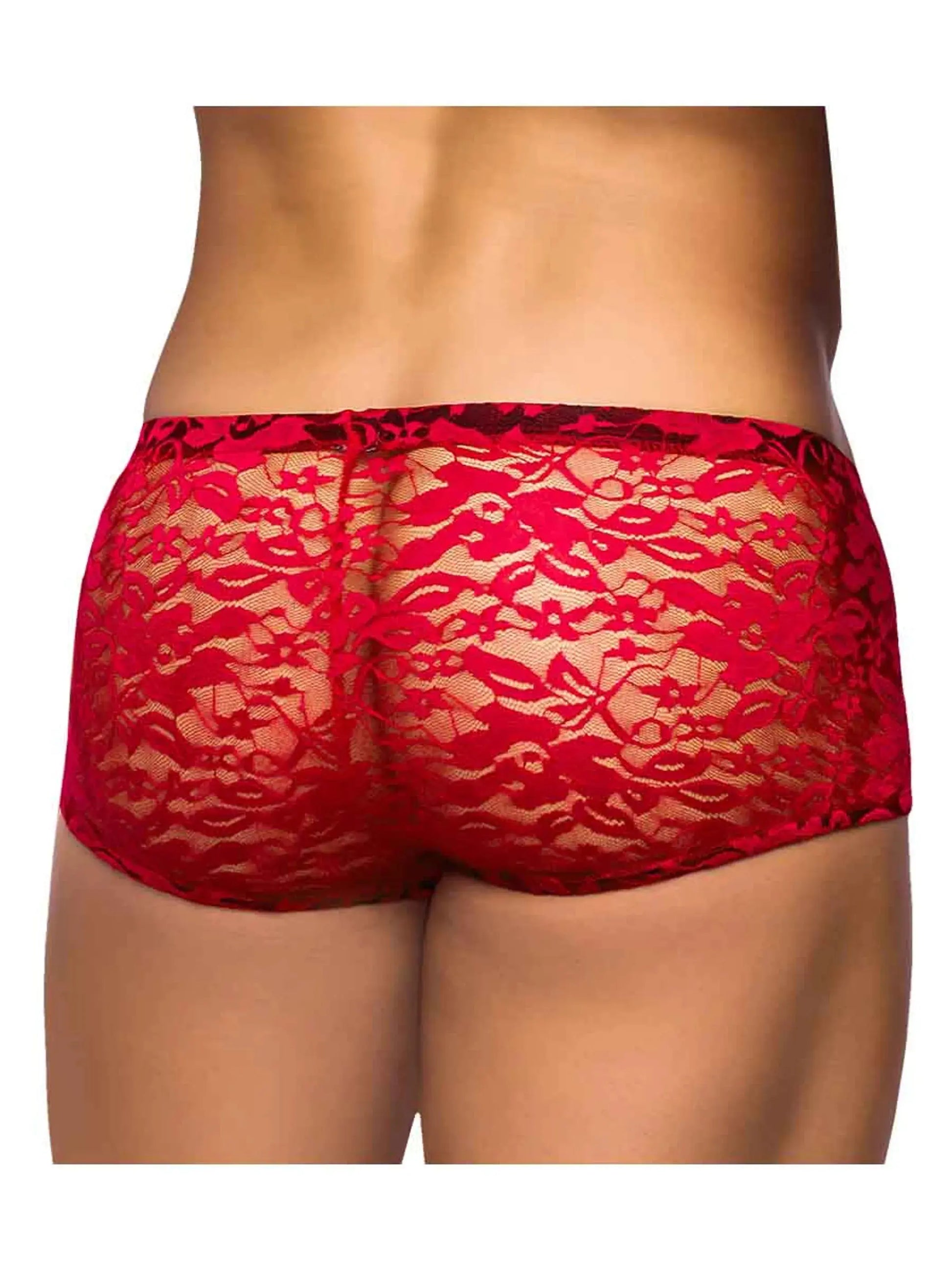 Mini Short Stretch Lace Red Male Power Lingerie
