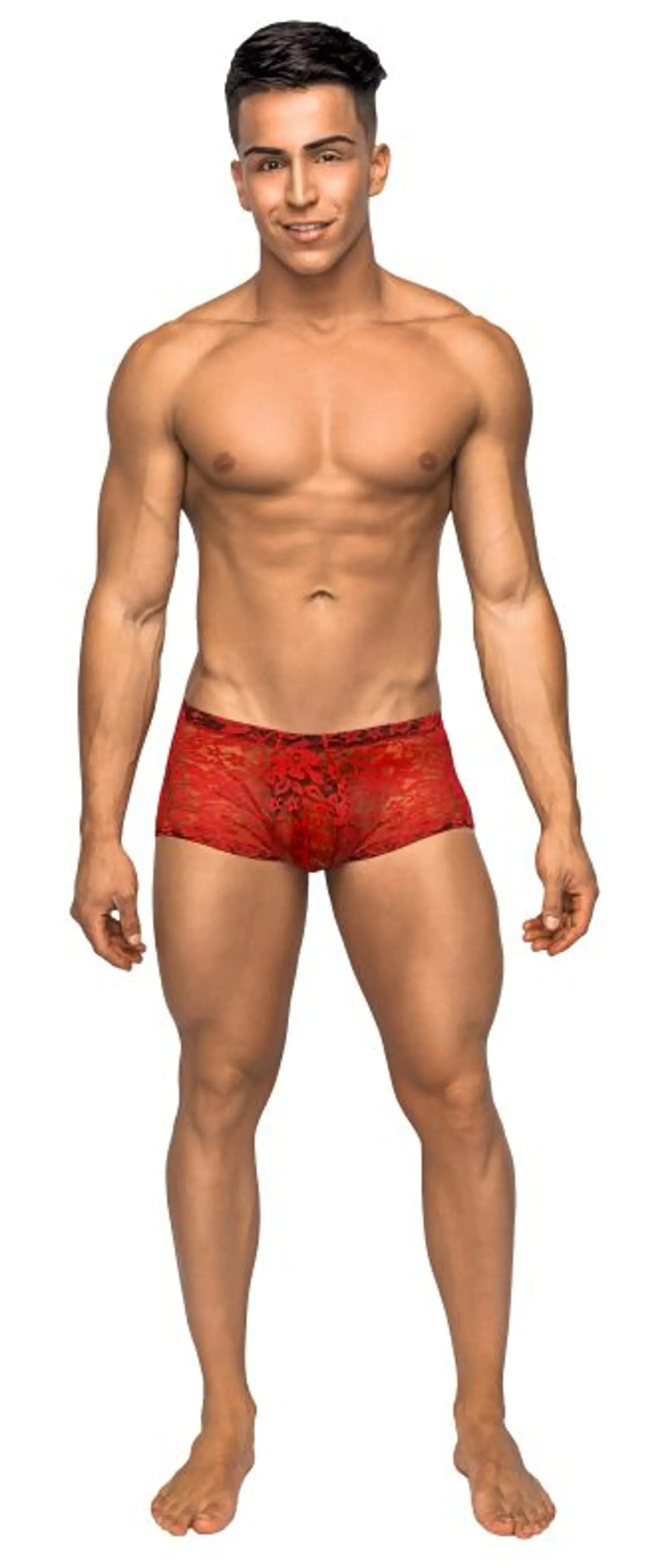 Mini Short Stretch Lace Red Male Power Lingerie