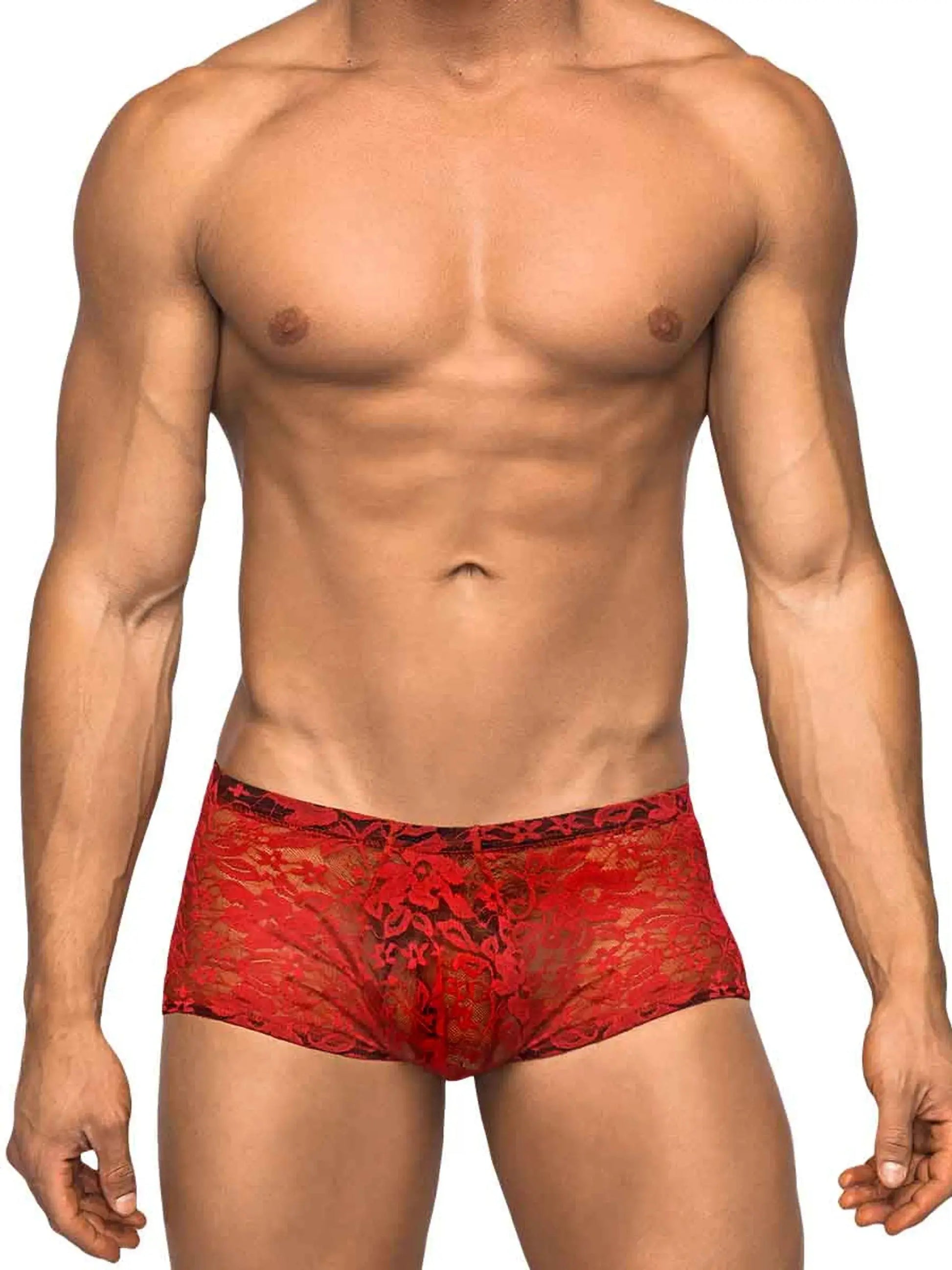 Mini Short Stretch Lace Red Male Power Lingerie