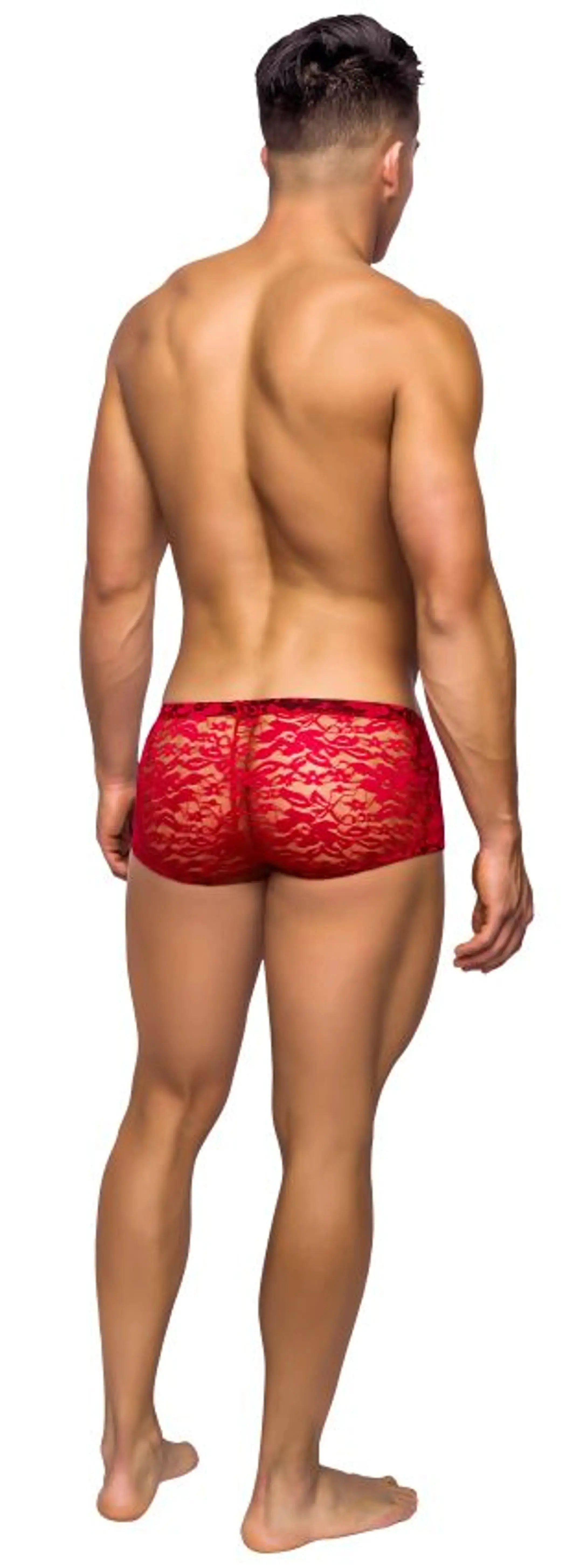 Mini Short Stretch Lace Red Male Power Lingerie