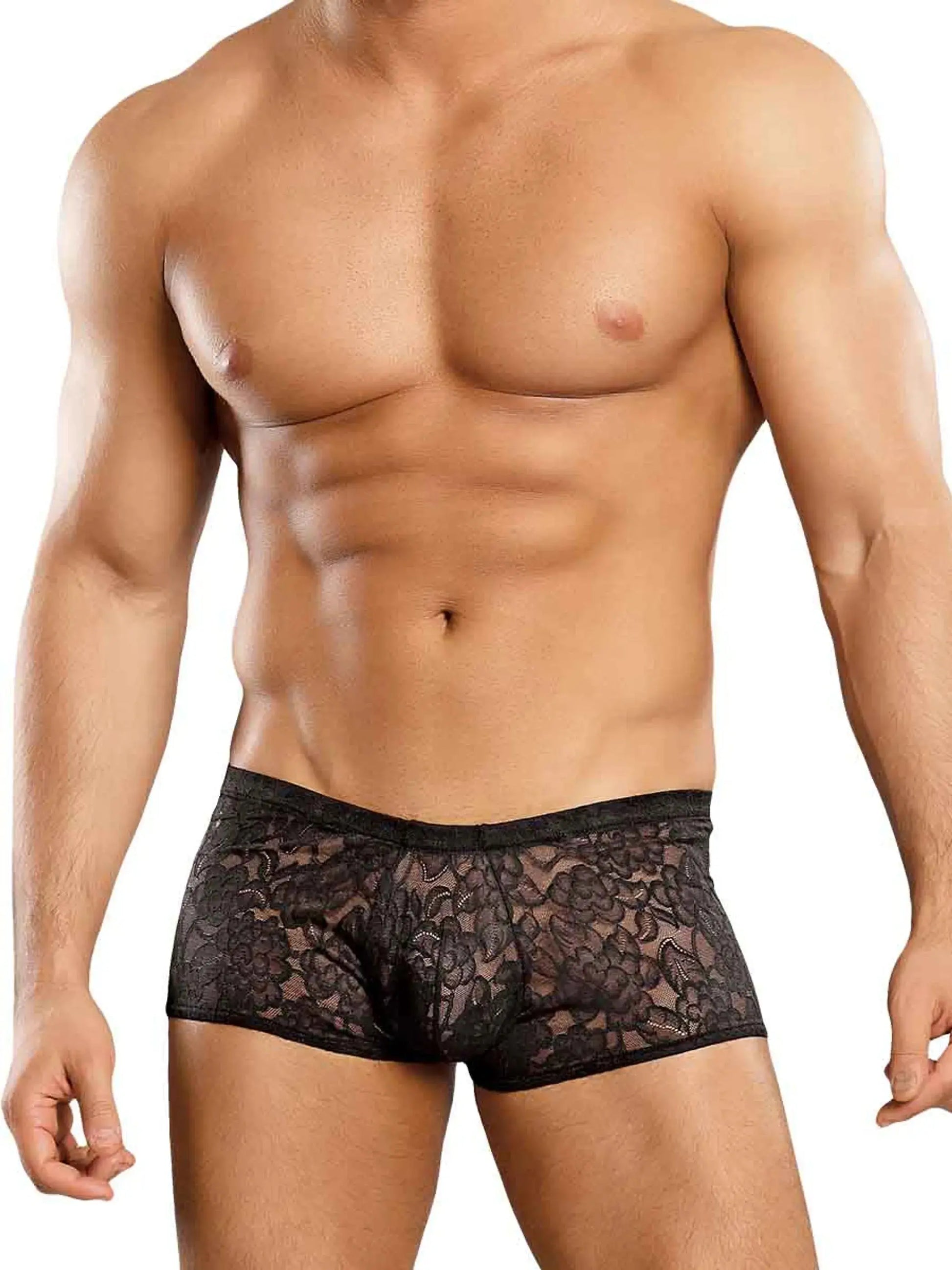 Mini Stretch Lace Shorts Black Male Power Lingerie
