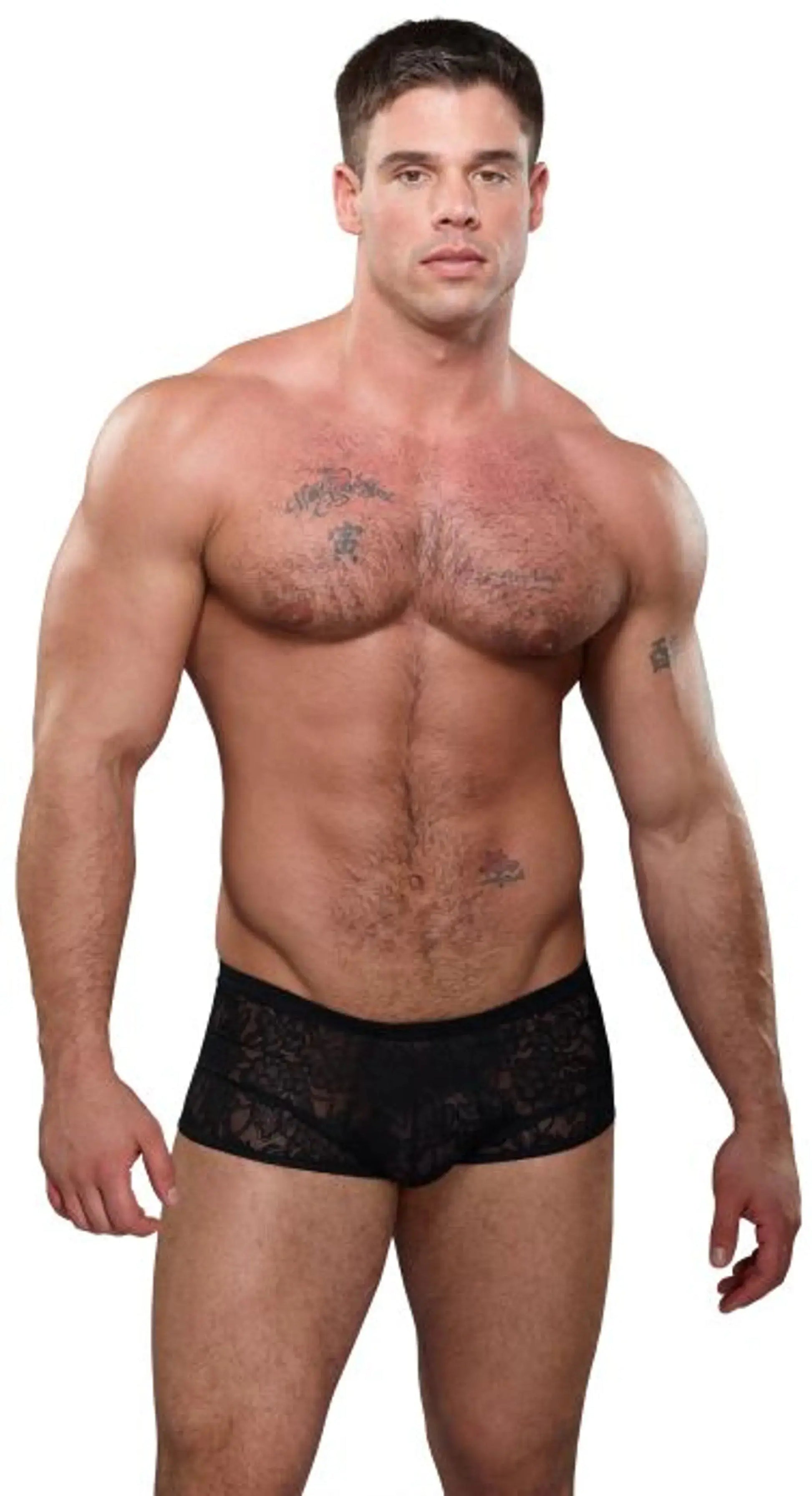 Mini Stretch Lace Shorts Black Male Power Lingerie