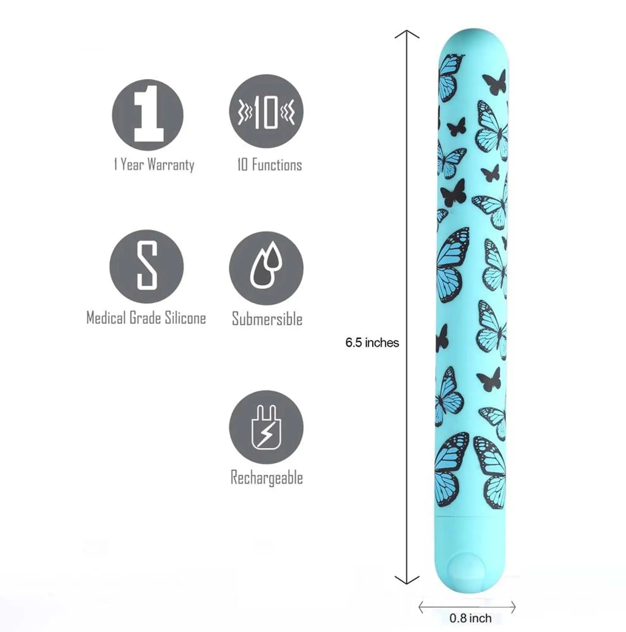 Monarch Butterfly Pattern Long Rechargeable Bullet Maia Toys