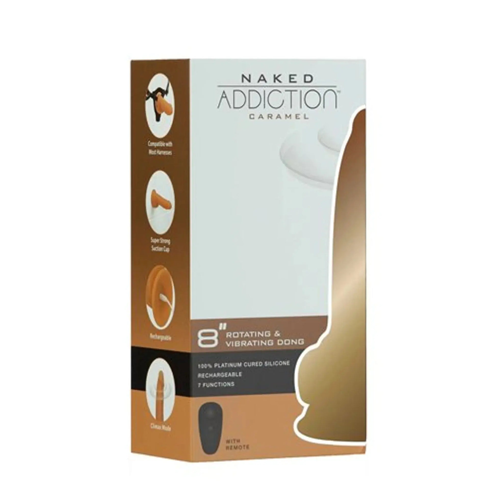 NAKED ADDICTION 8IN ROTATING & VIBRATING DONG CARAMEL BMS Enterprises
