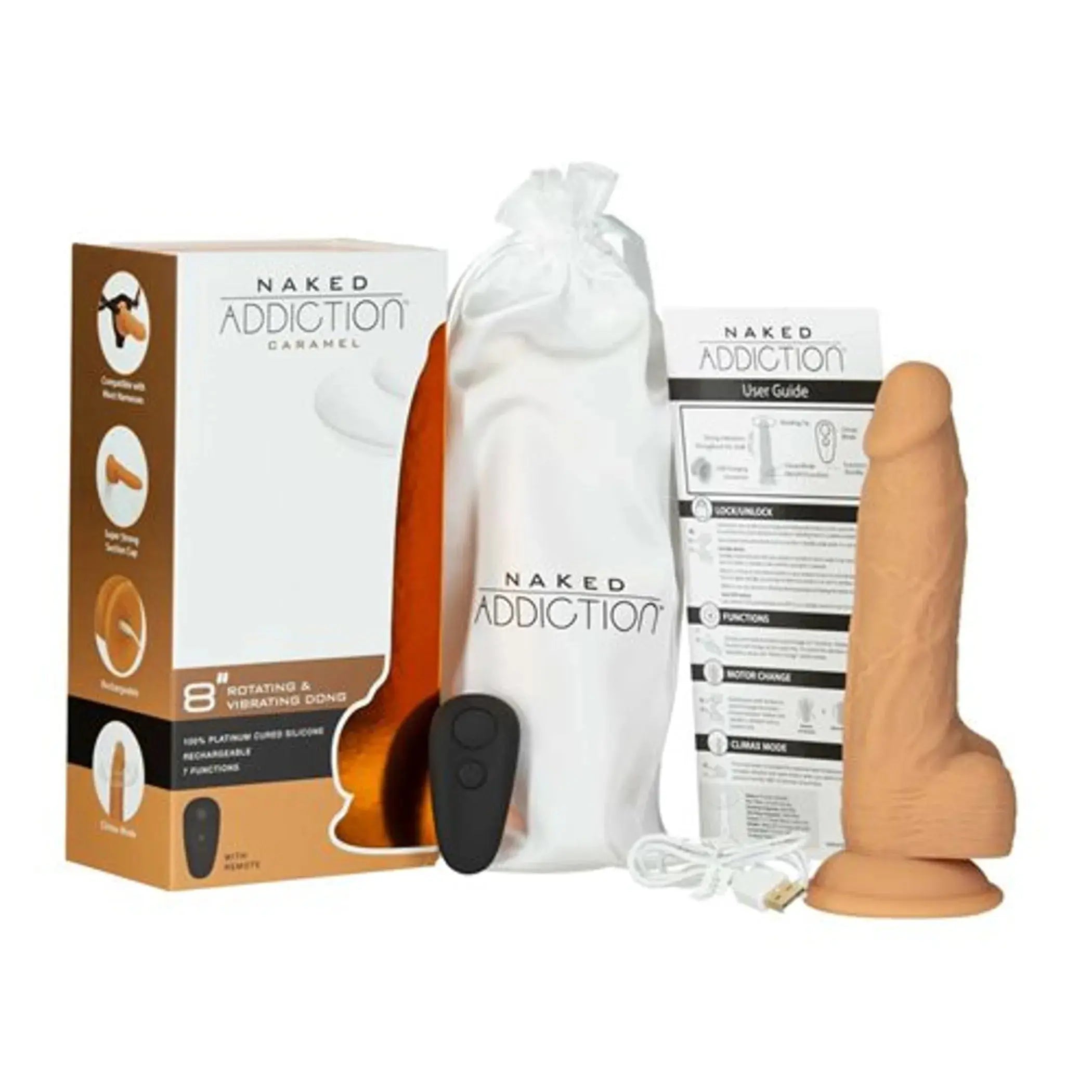 NAKED ADDICTION 8IN ROTATING & VIBRATING DONG CARAMEL BMS Enterprises