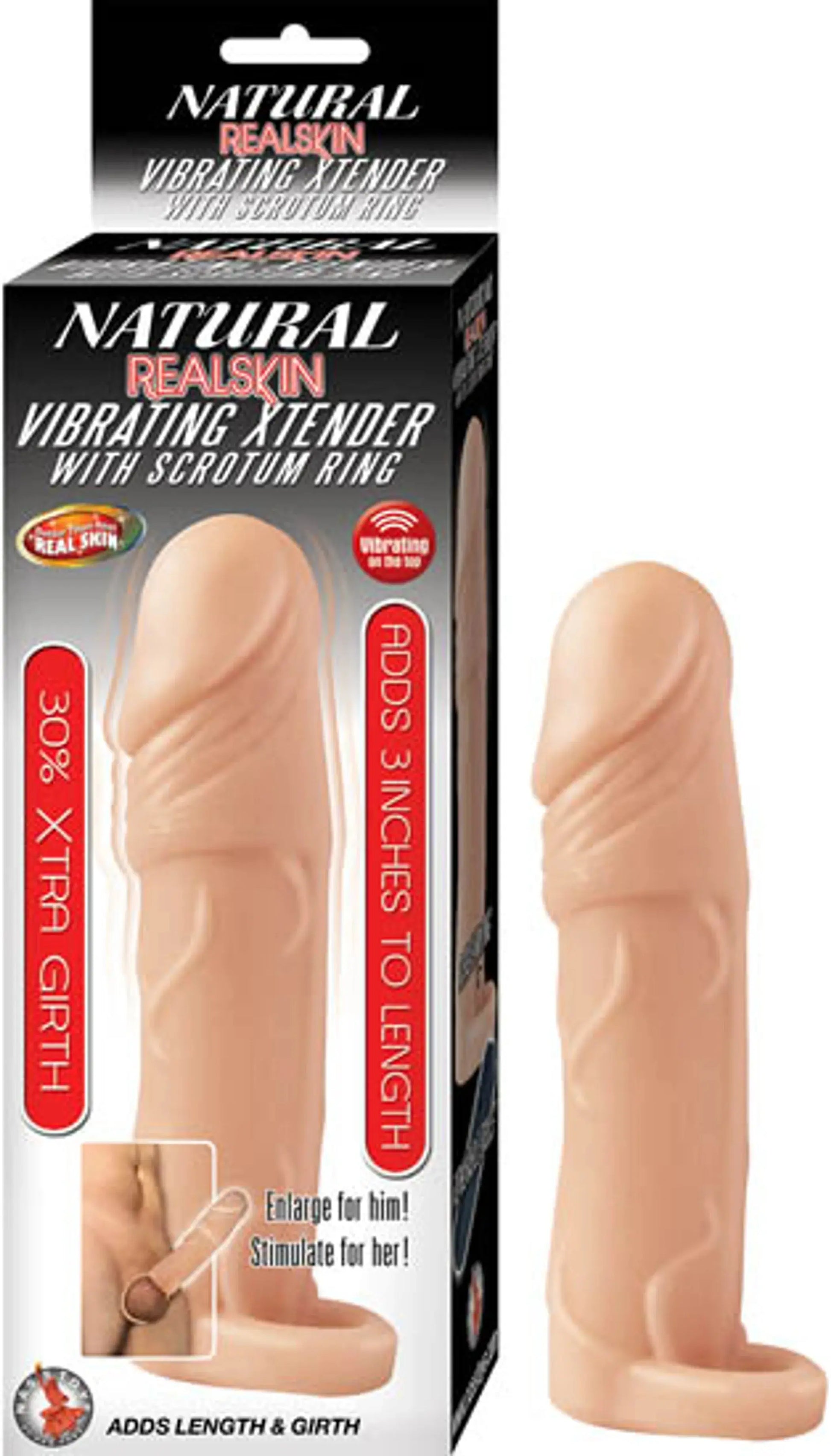 NATURAL REALSKIN VIBRATING XTENDER W/ SCROTUM RING FLESH Nasstoys