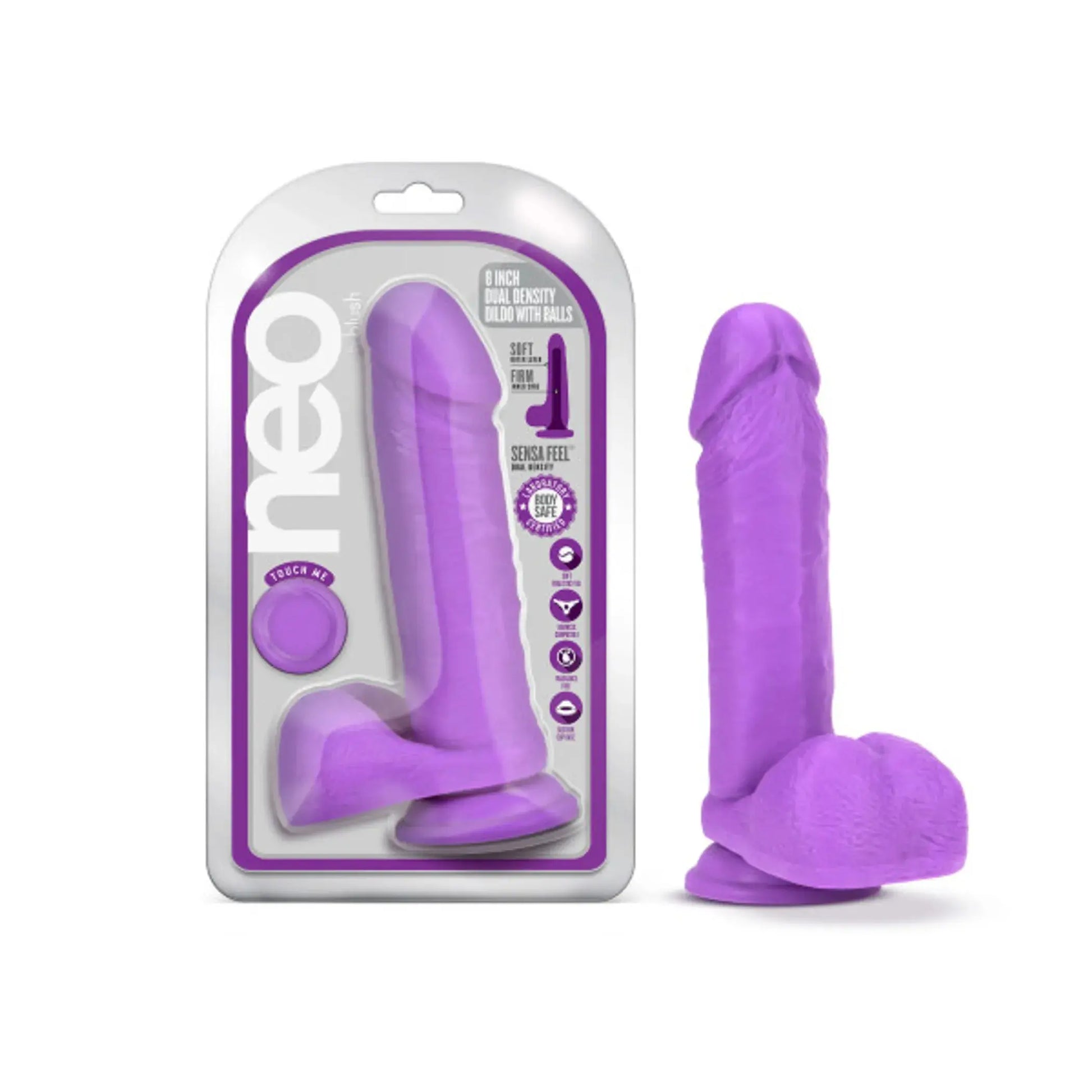 NEO 8IN DUAL DENSITY DILDO NEON PURPLE Blush Novelties
